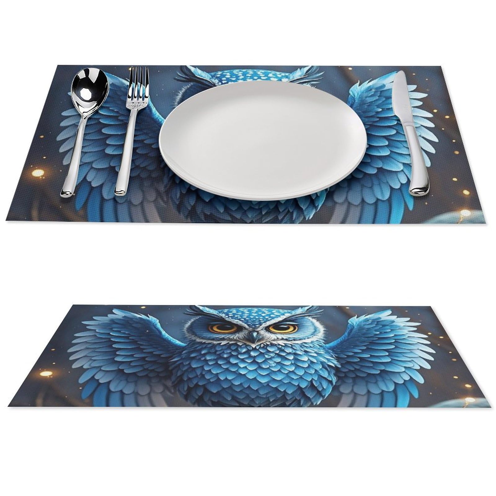 Sets de table hibou bleu en PVC contre les taches et la chaleur x4