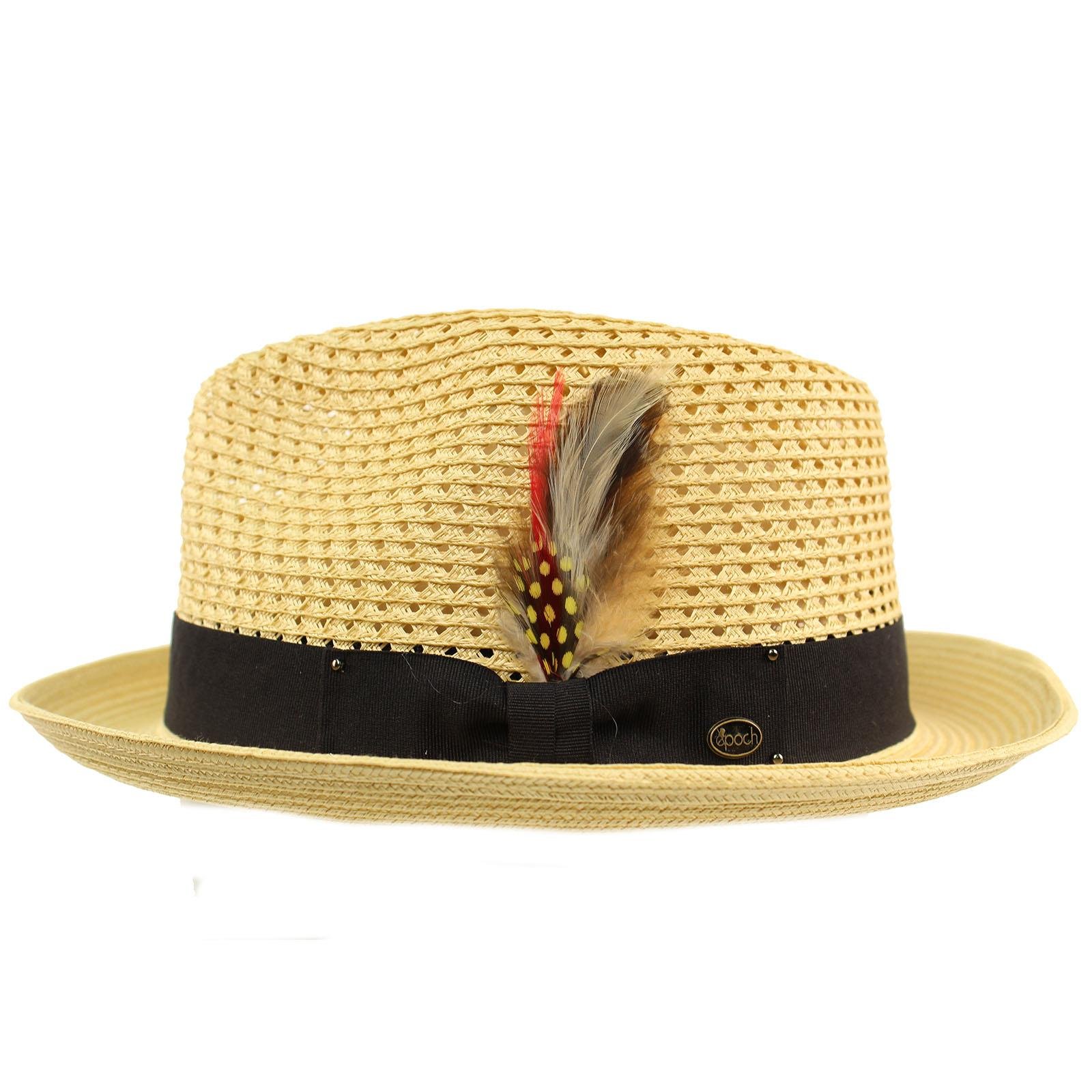 Men's Light Vented Removable Feather Derby Fedora Curled Brim Hat L/XL Natural
