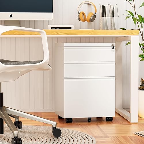 Miniatura 31 de Bonusall Archivador vertical con cerradura de 3 cajones de bloqueo vertical, archivador de oficina de metal, organizador horizontal con estante 10