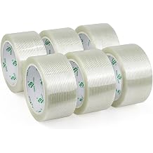 BOMEI PACK 5.5mil x 2inches x 25yds Mono Filament Strapping Tape, 6 Rolls of Heavy Duty Transparent Reinforced Fiberglass Tape,Fiberglass Shipping Tape for Moving Boxes