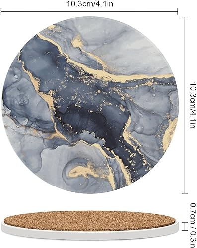 Miniatura 2 de Posavasos absorbentes con soporte, juego de 6 posavasos de mármol fluido de lujo azul oscuro abstracto para protección de mesa auxiliar, gran regalo