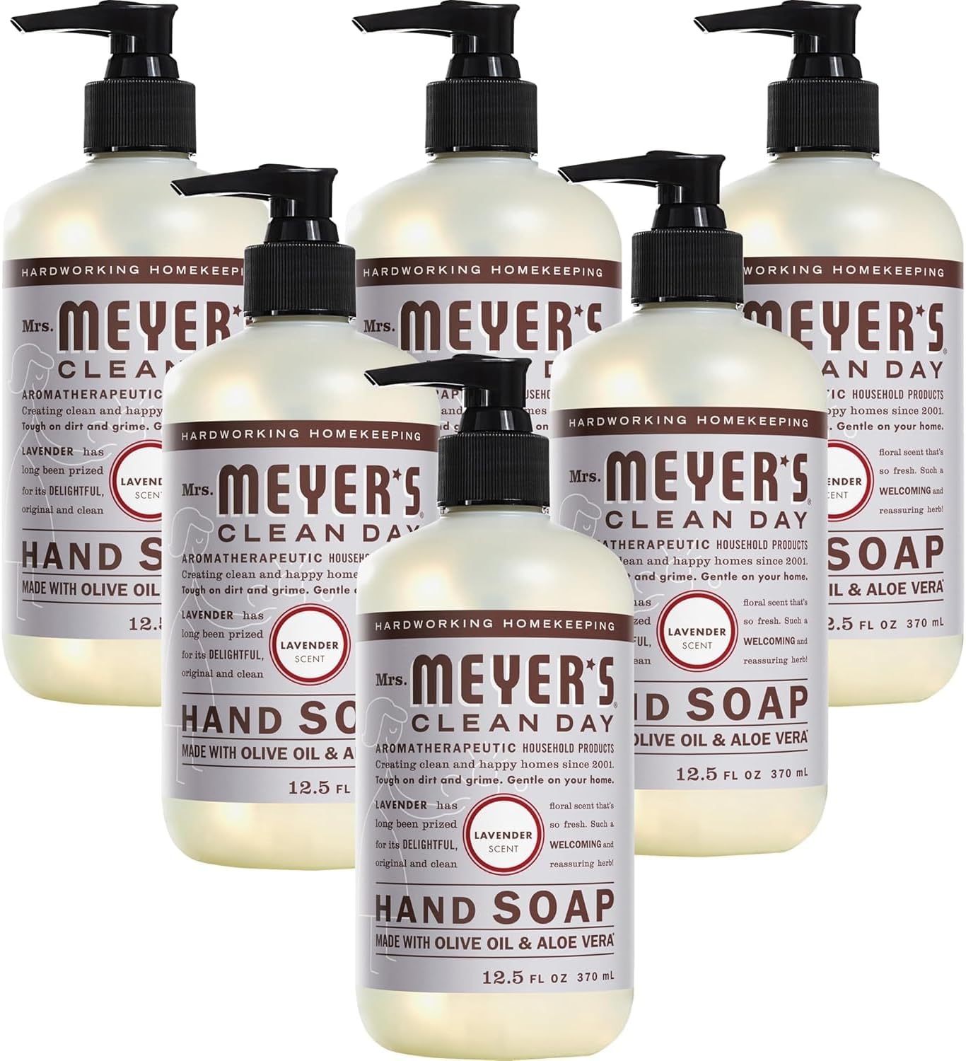 MRS. MEYER'S CLEAN DAY Hand Soap, Made with Essential Oils, Biodegradable Formula, Lavender, 12.5 fl. oz - Pack of 6