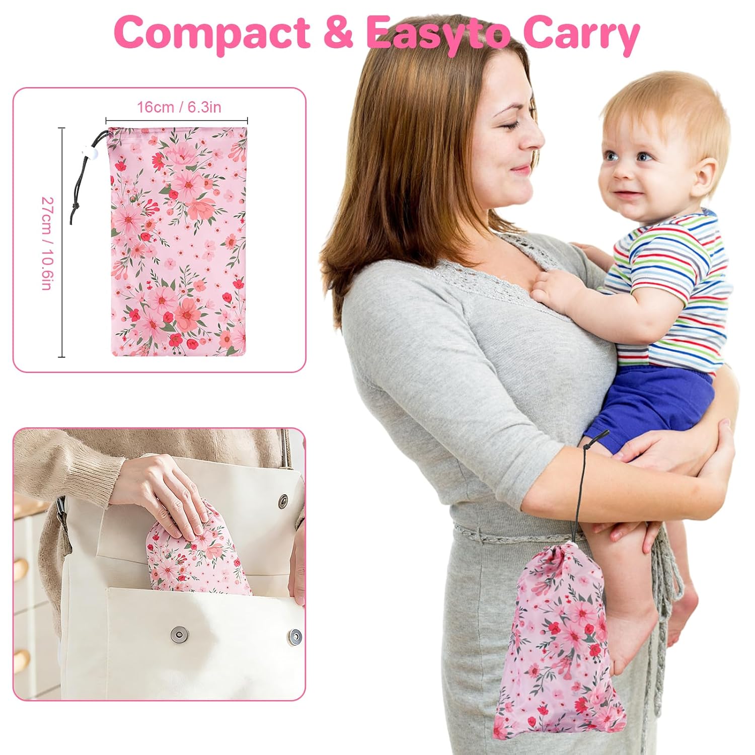 BEBOAN High Chair Cover for Restaurant, Portable Highchair Seat Covers with 3-Point Adjustable Safety Harness and Bag, for Eating/Travel/Home Use, Machine Washable, Fit Wooden Chairs (Pink Flower)