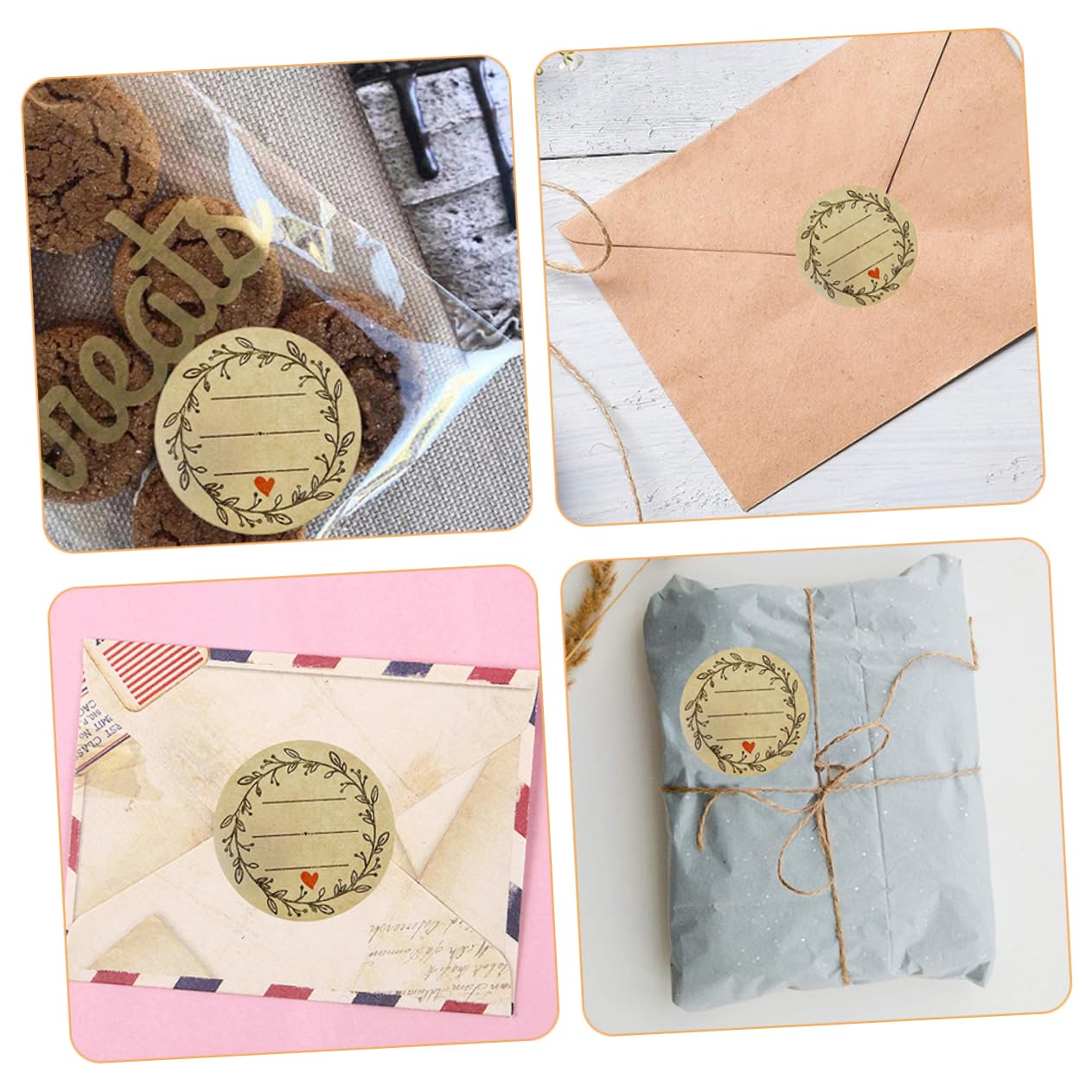 Gadpiparty 4 Set Etichette Adesive Autoadesive Adesivo Di Imballaggio Etichetta Rimovibile Carino Adesivo Di Imballaggio Adesivi Da Forno Carta Kraft Khaki 2 * 4