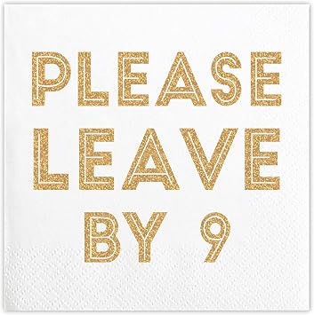 Slant Collections Cocktail/Beverage Paper Napkins, 20-Count, Please Leave By 9