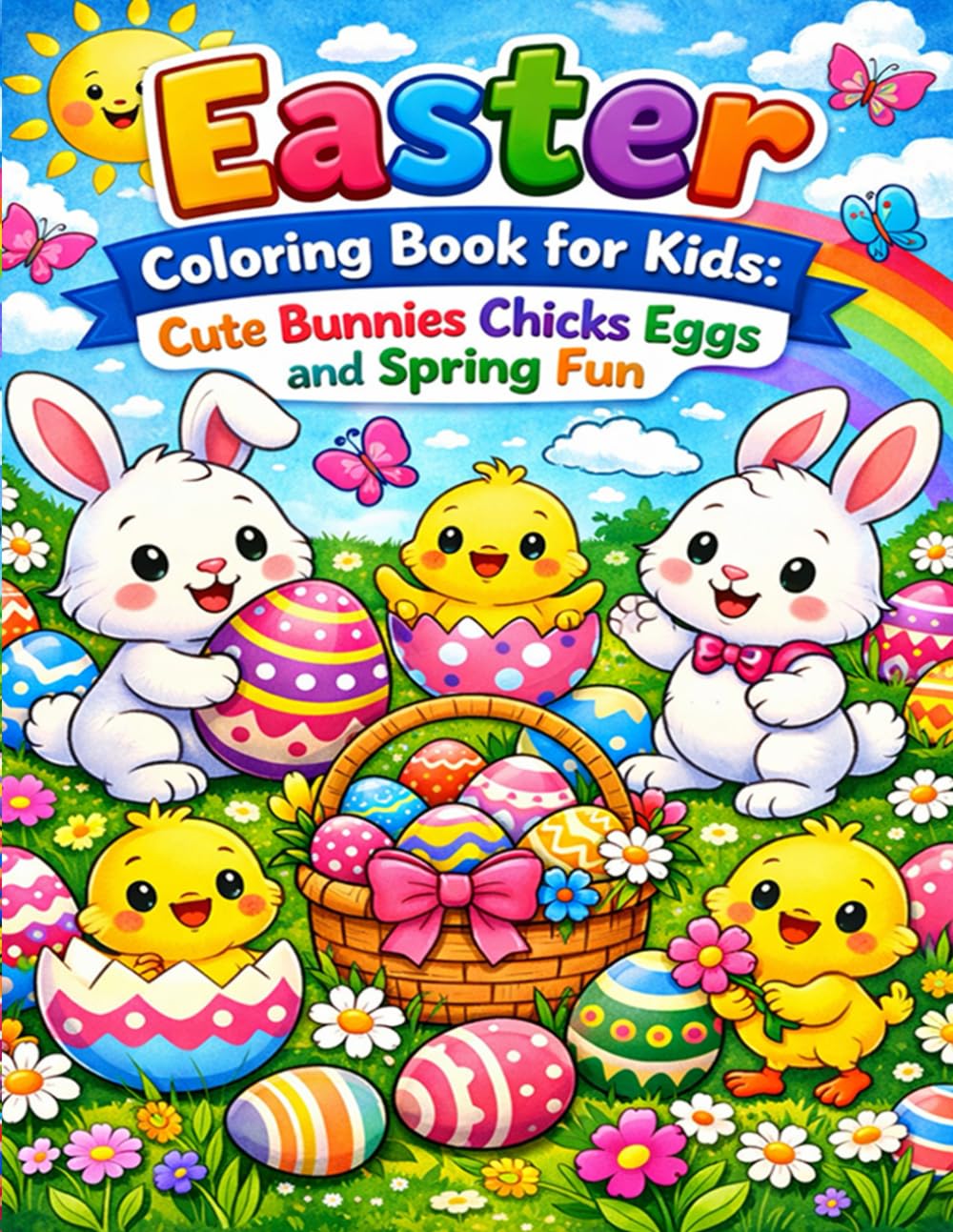 Easter Coloring Book for Kids: Cute Bunnies Chicks Eggs and Spring Fun