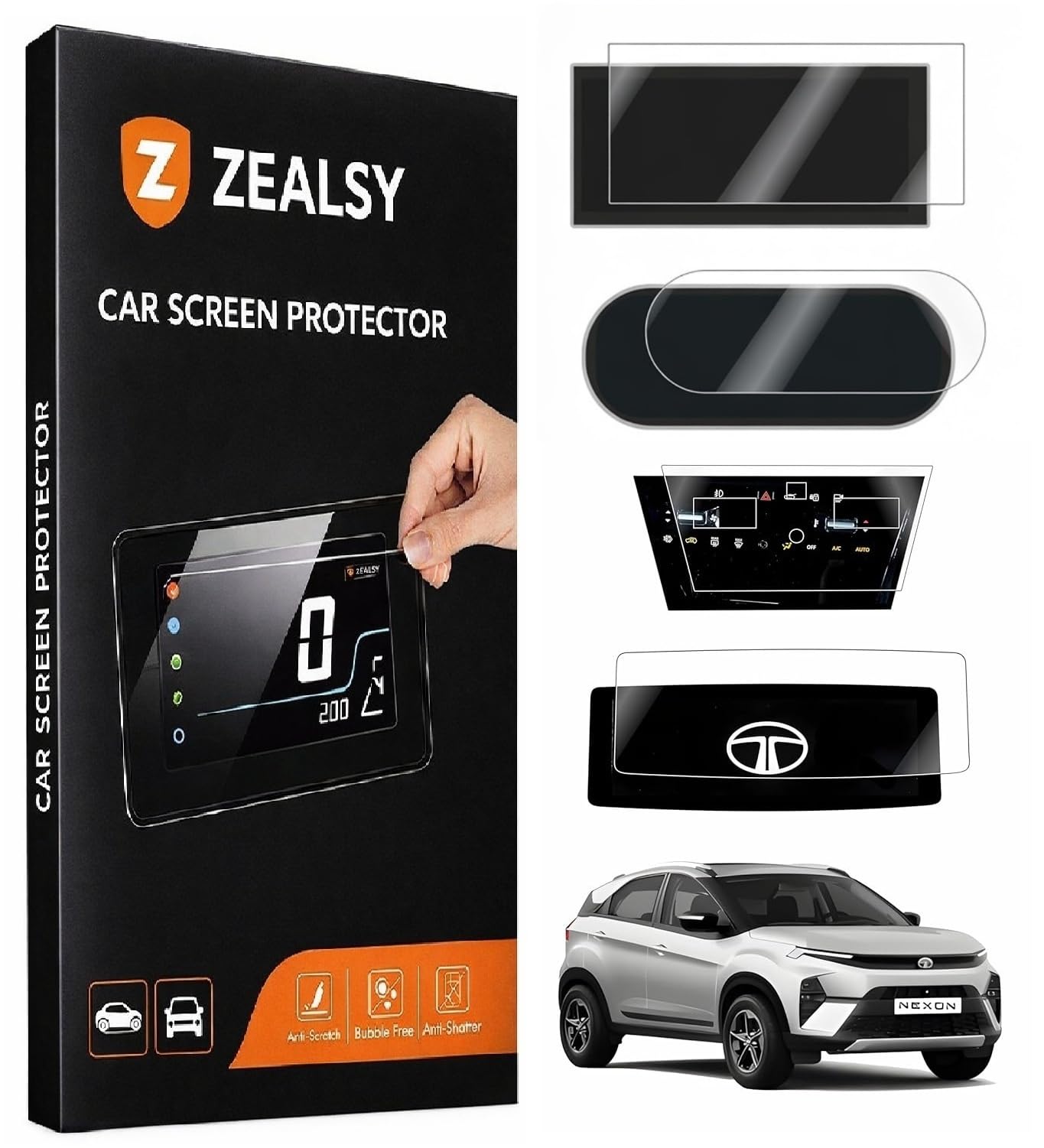 Tata Nexon EV Screen Guard | 10 Inch Infotainment Display / 7 Inch Instrument Cluster/Steering/AC Console FEARLESS | 2025-2026 Facelift Protector (10 Inch + 7 Inch Pack OF 4)-image-6