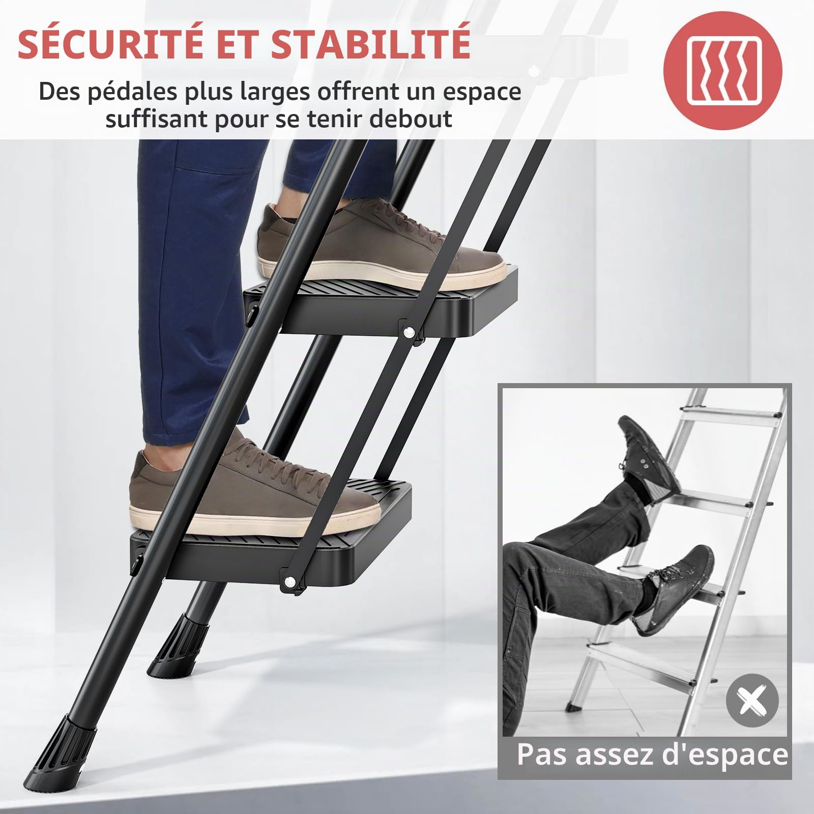 KINGRACK Escabeau Pliable à 5 marches Portable pour la Maison, la Cuisine, marchepied en Acier Robuste avec pédales Larges antidérapantes, Main Courante, Design de Verrouillage sécurisé, Passe Les