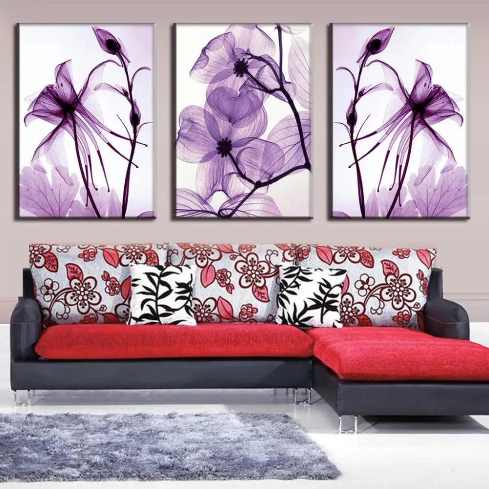 WBYZAC Art Prints-Abstract Purple Flower Wall Art Canvas Paintings Modern Posters and Prints Wall Pictures Living Room Kitchen Bedroom Home Decoration-50 * 70cm*3PCS (No Frame)