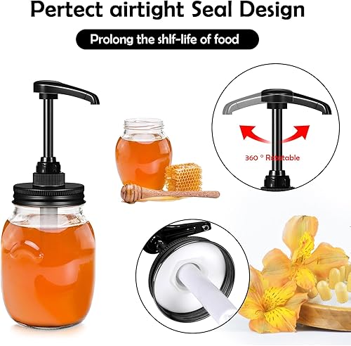 Miniatura 6 de Bombas dispensadoras de tarros Mason de miel, arce y jarabe, uso para boca regular de 2.75 pulgadas, tapa de acero inoxidable y bomba de mermelada