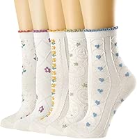 albagu Womens Crew Socks Casual Cotton Cute Socks Fun Novelty Girl Thin Dress Floral Ankle Socks 5 Pack
