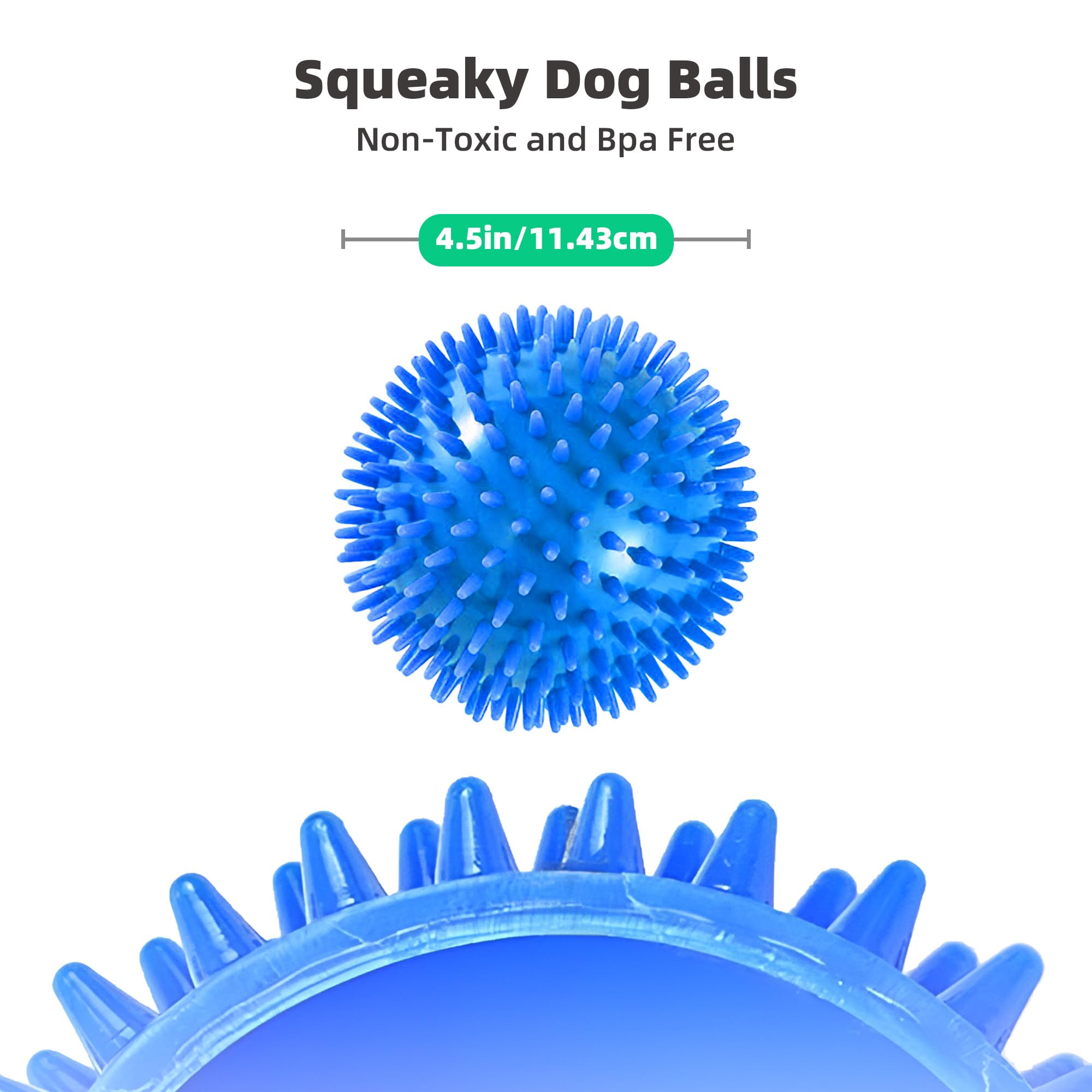 Paquete de 4 bolas chirriantes de 4.5 pulgadas para perros grandes y medianos, bolas de juguete para perros con puntas para masticadores agresivos