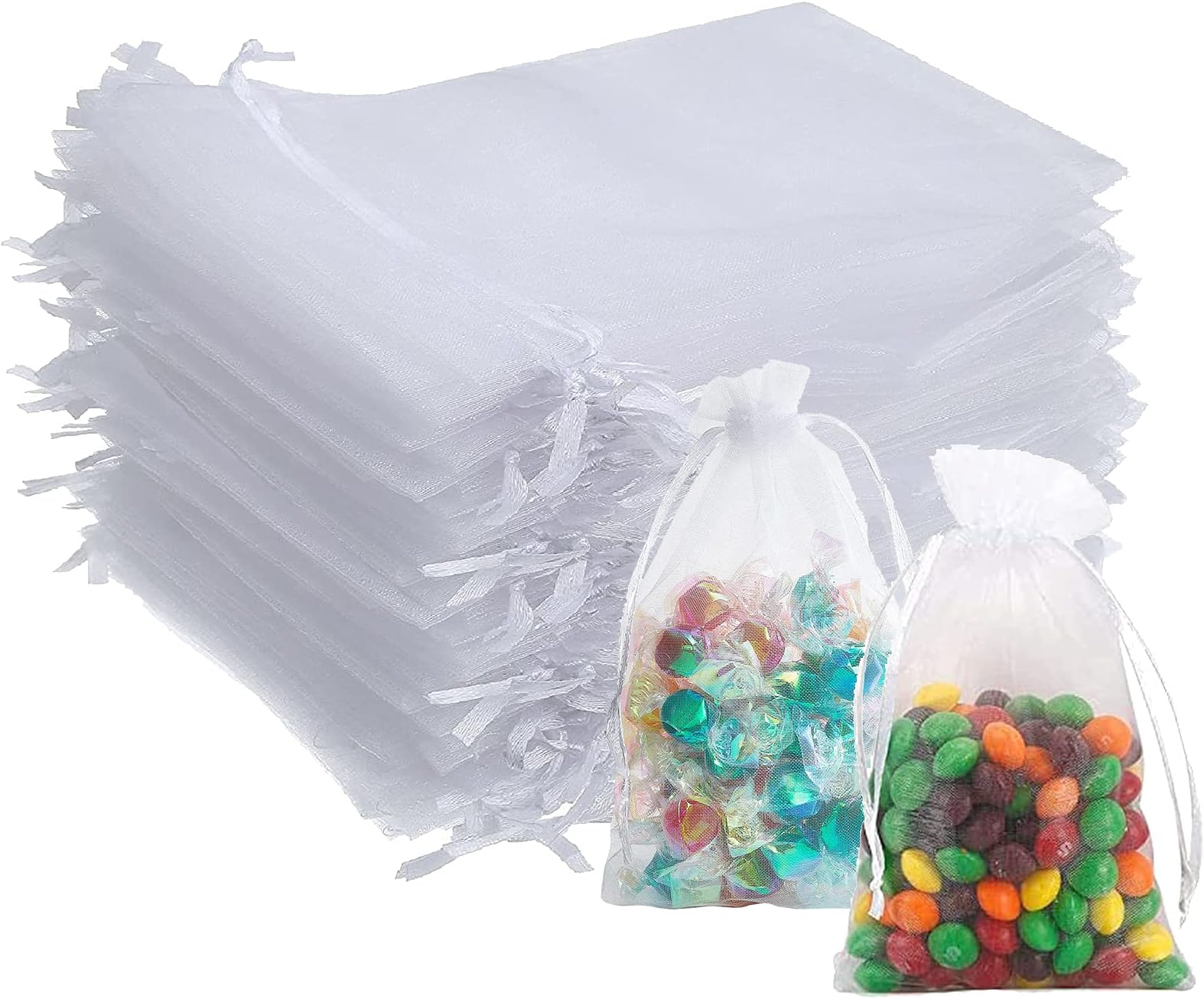 dogmoon Premium Sheer Organza Bags, 50Pcs 13 x 18cm Medium Organza Gift Bags, Wedding Favour Bags with Drawstring, Jewelry Gift Bags for Wedding Party Festival Game (White)