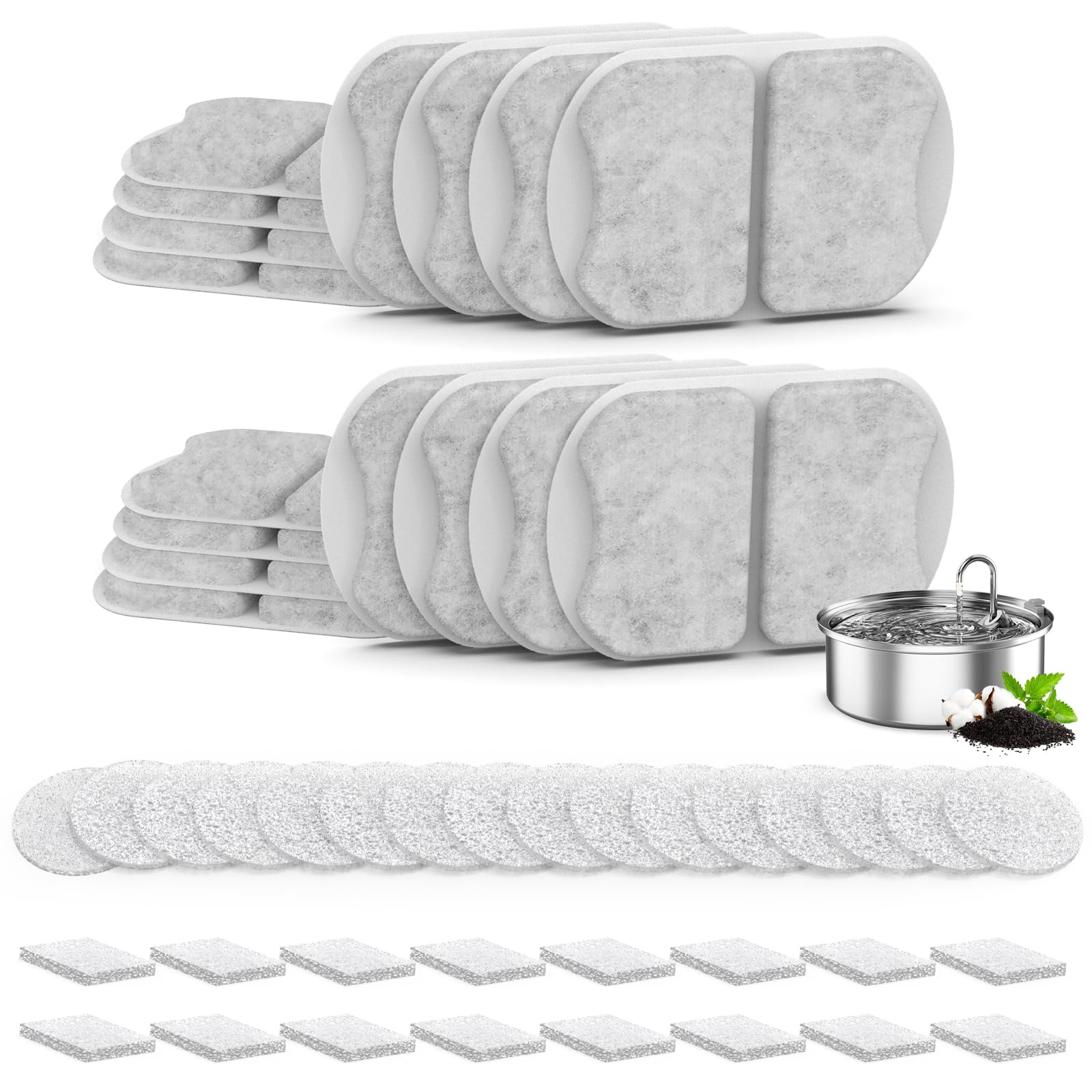 Large Dog Pet Water Filter Replacement, Compatible with 7L/230oz/1.8G Stainless Steel Dog Water Fountain, Dog Cat Pet Water Fountain Filters (16 Set Filters & Pre-Filter Sponges)