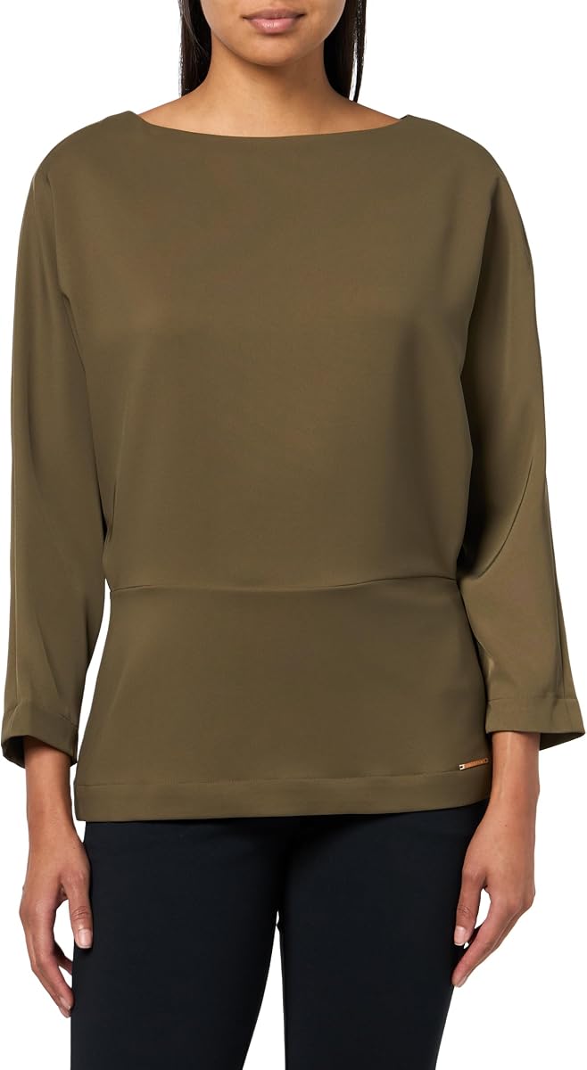 H Halston Womens 3/4 Sleeve High Neck Peplum Top