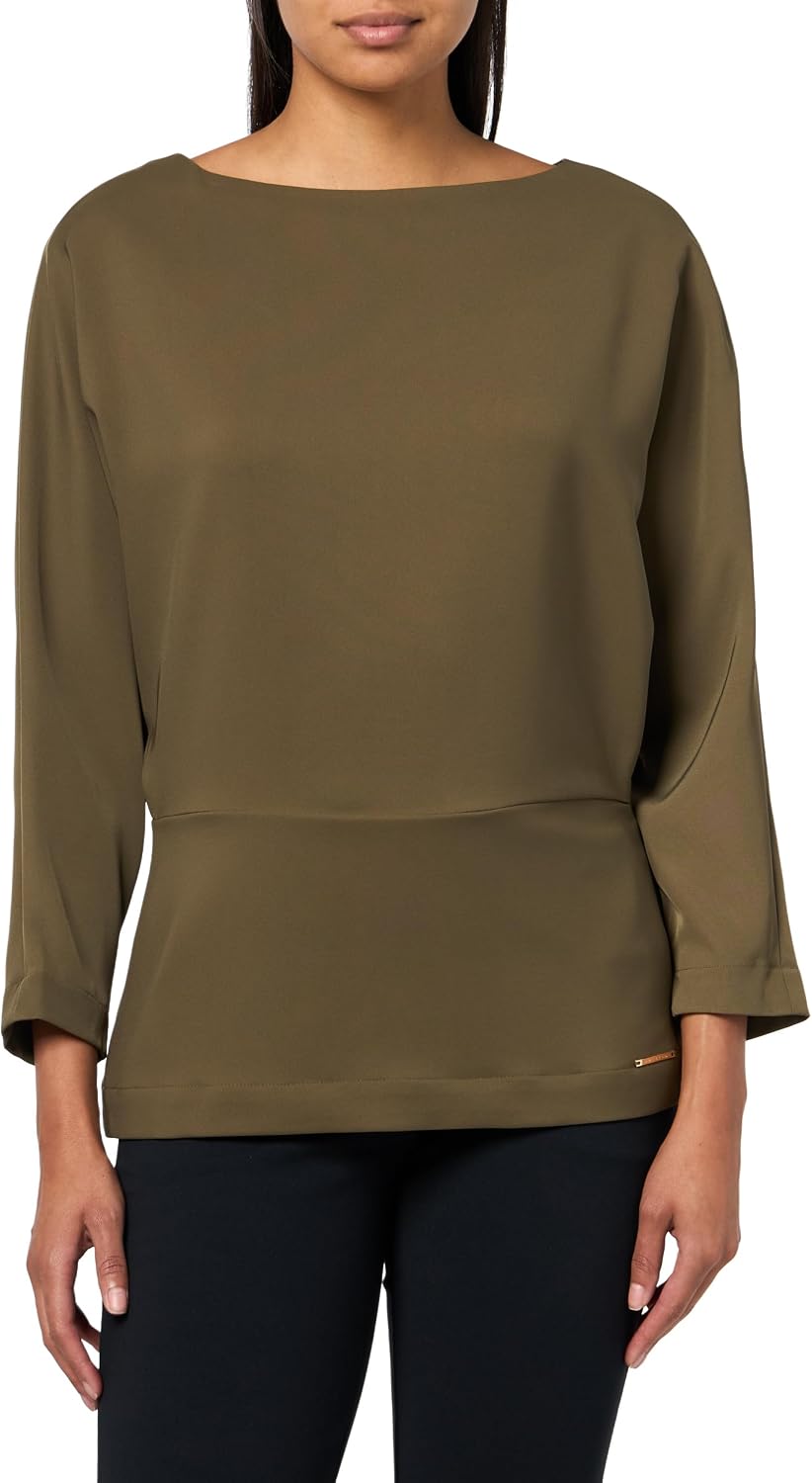 H Halston Womens 3/4 Sleeve High Neck Peplum Top