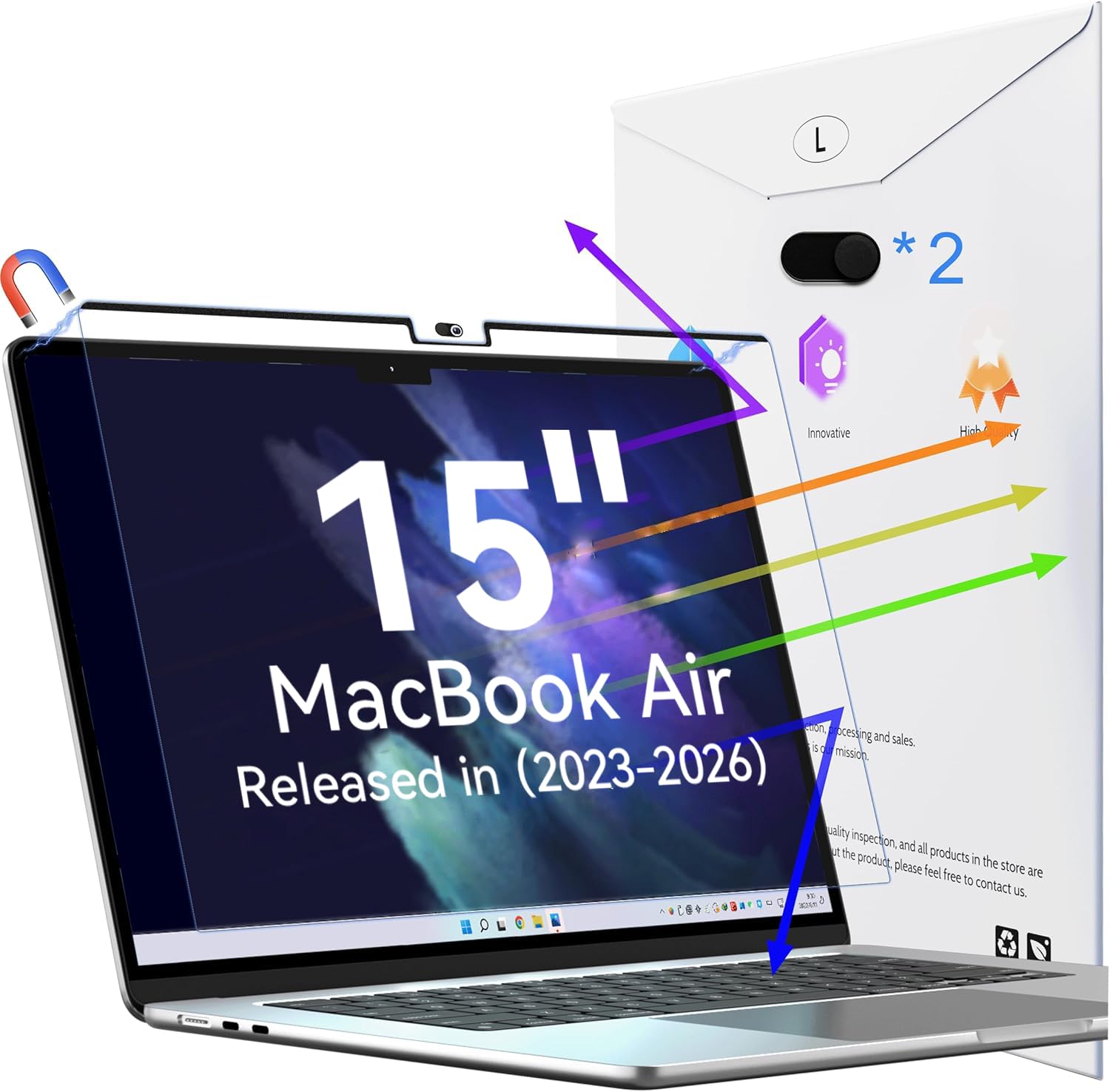 Photo 1 of Peslv Magnetic Anti Blue Light Screen Protector for MacBook Air 15 Inch (2023-2026, M2, M3, M4, M5), Removable Glare Filter for 15.3" Mac Laptop Computer