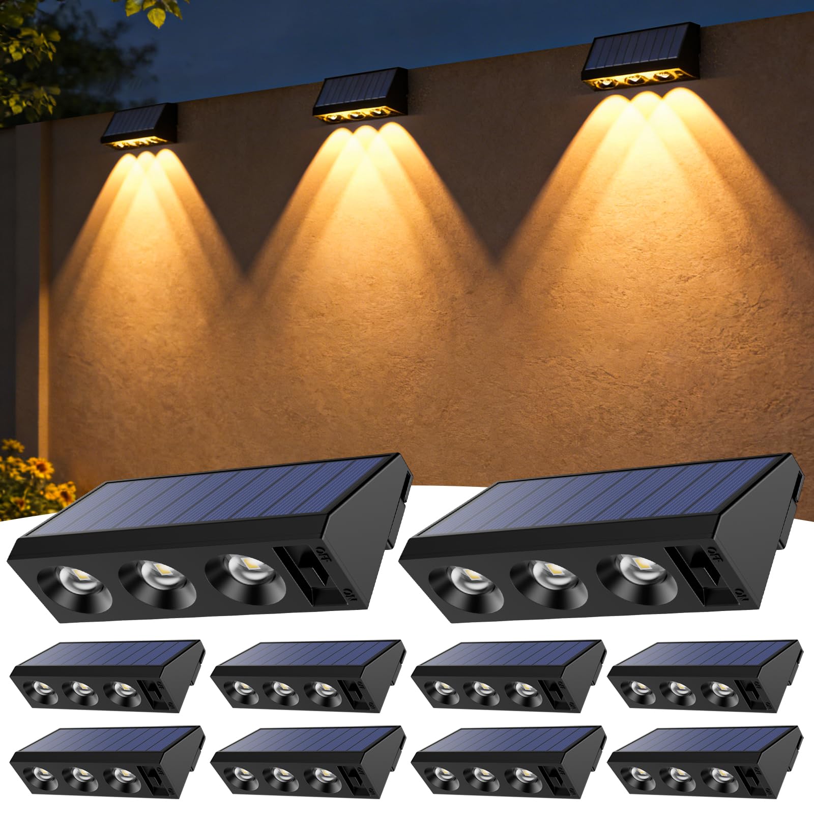 Ruvizlu Solarlampen für Außen,Solar Wandleuchte Aussen mit 3 LED Solarleuchten Gartendeko für Draußen Wetterfest IP65 für Zäune, Garage，Terrasse, Deck, Stufen, Treppen, Terrasse,Wand