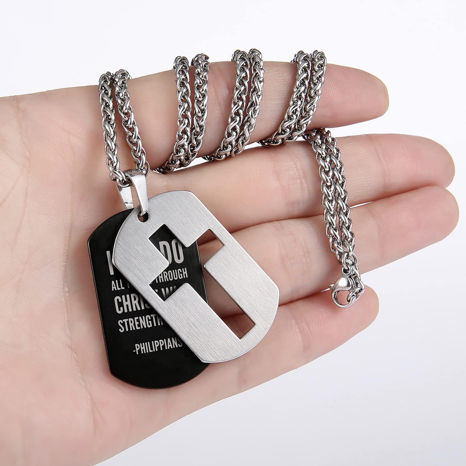 P. BLAKE Dog Tag Cross Necklace Gifts for Men Boys, Stainless Steel Bible Verse Pendant Chain Necklace Valentines Christian Religious Jewelry Gifts for Him - Image 4