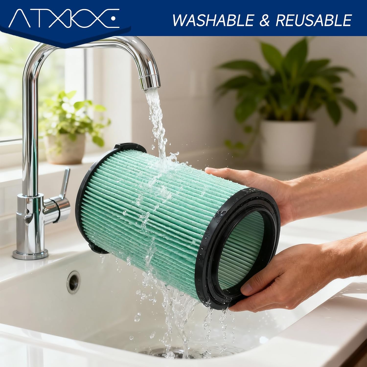 ATXKXE VF6000 Wet or Dry Replacement Filter for Ridgd 5-20 Gallon Vacuums WD5500 WD0671 WD6425 WD7000 WD1280 WD1851 WD1680 WD1956 RV2400A, 4 pack Foam Sleeve,2 Pack VF6000 Filter and 1 Pack Brush