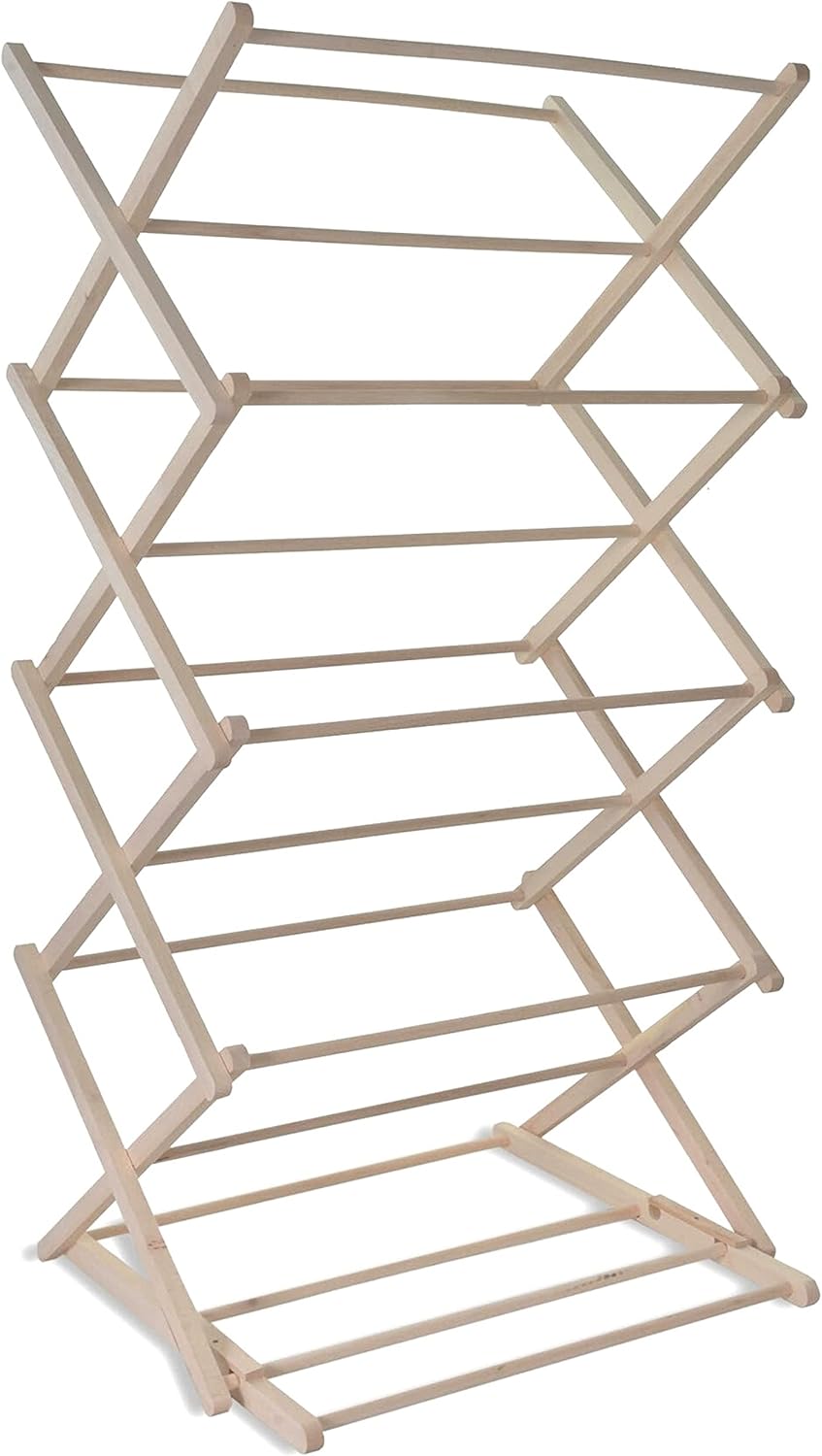 Wooden Clothes Airer, Collapsible Folding Clothes Horse, Indoor Laundry Clothes Drying Rack