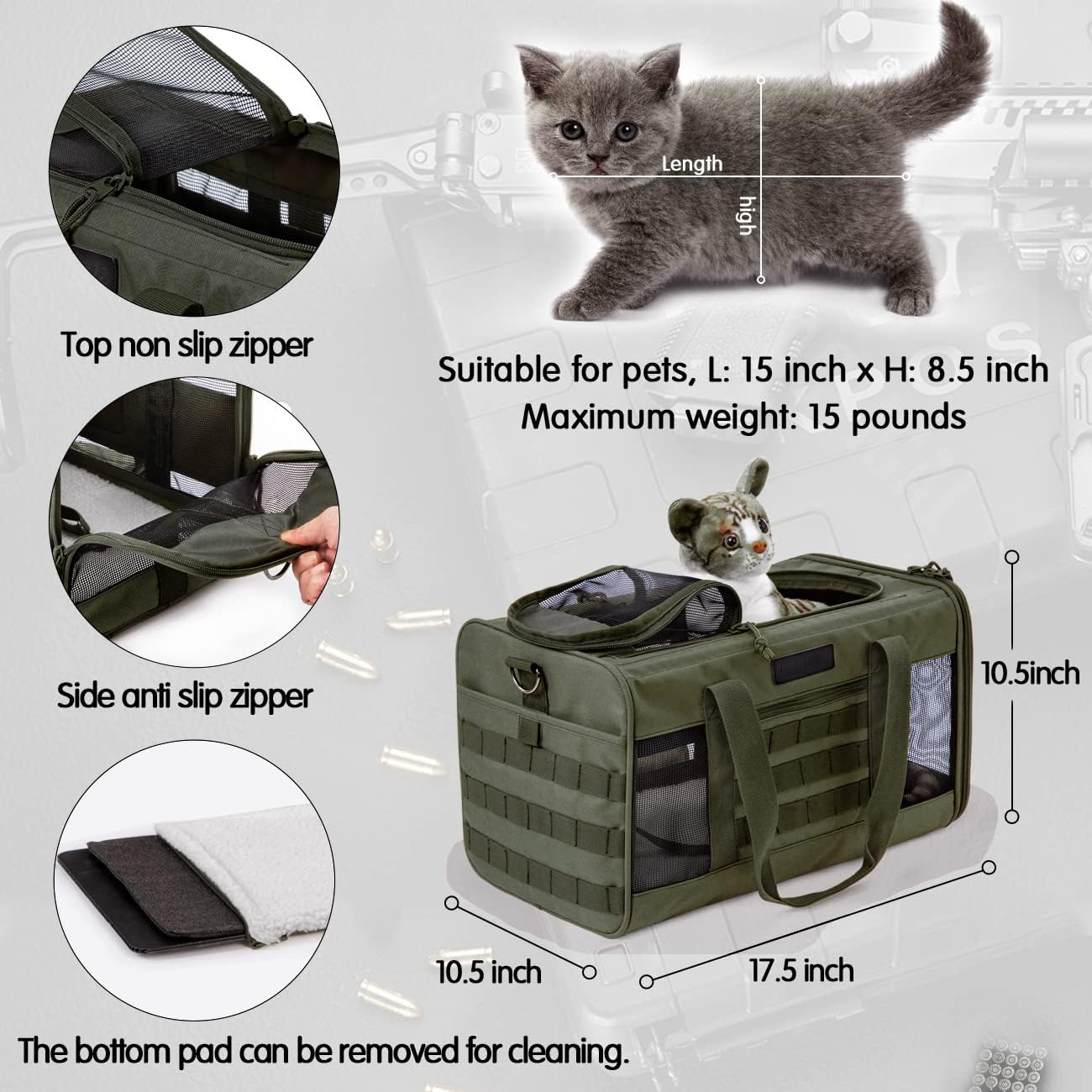 VEAGIA Pet Bags Wire Frame Small Animal Carrying Bag Dog Cat Removable Plush Mattress(17.5×10.5×