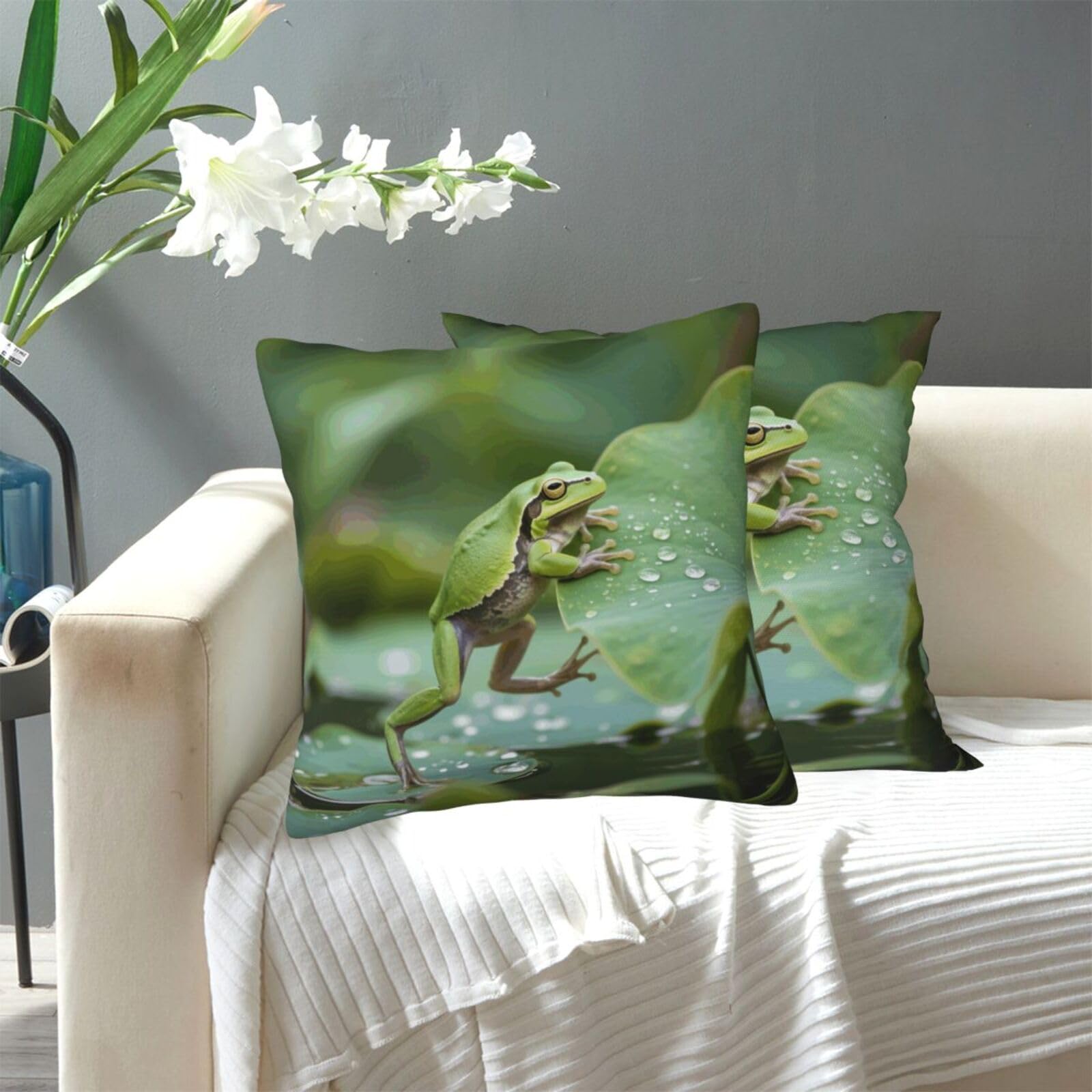FekiLoot Decorative Throw Pillow Covers Modern Farmhouse Pillowcase Double Sided Cozy Cushion Cover for Sofa Couch Bed 12"X12" Funny Green Frogs