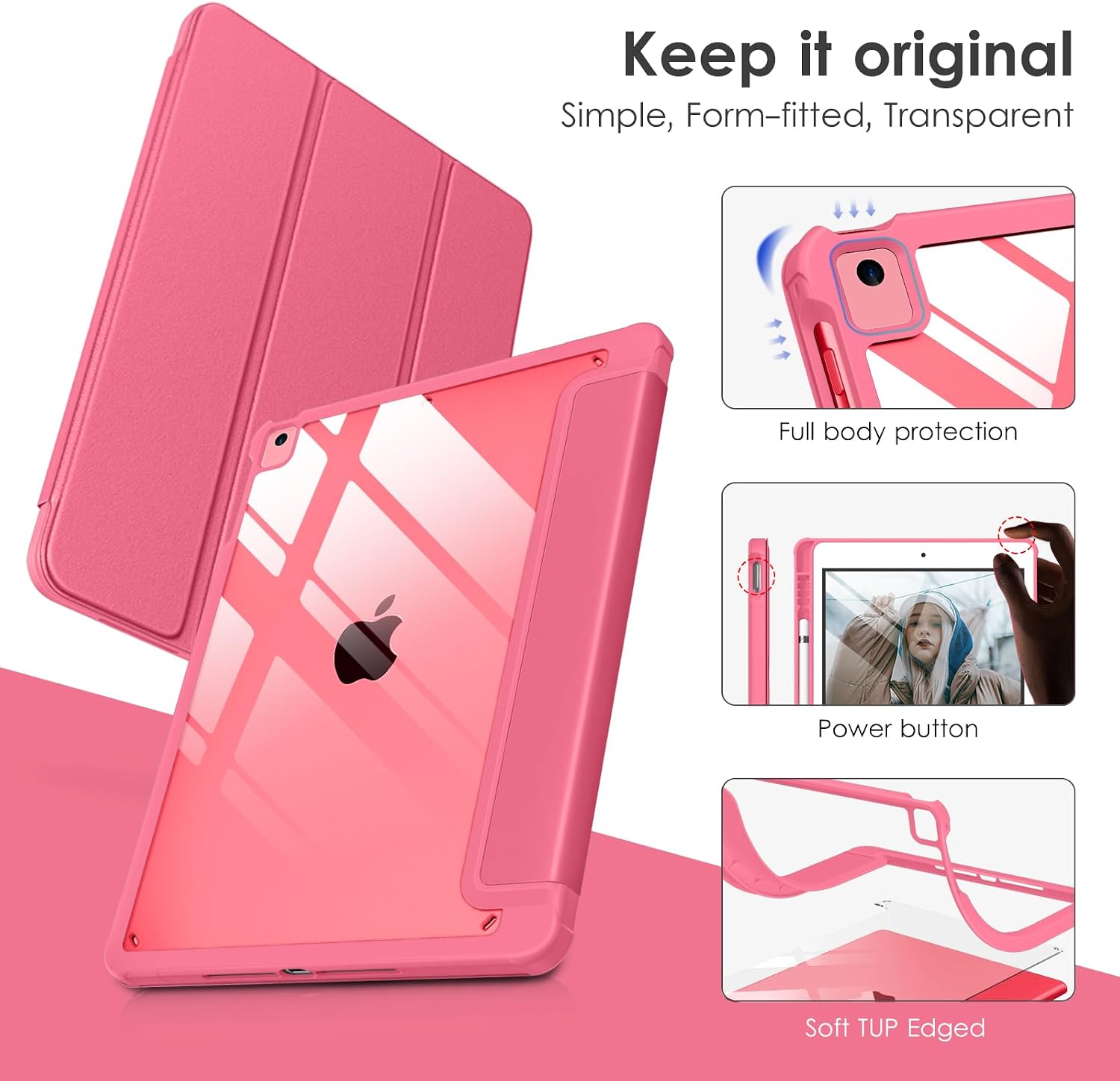 VIKESI for iPad 6th / 5th Generation 9.7 inch Case (2018/2017), iPad Air 2 & 1 (2014/2013) Case, Clear Back, Smart Cover [Built-in Pencil Holder, Auto Sleep/Wake] -Watermelon thumbnail
