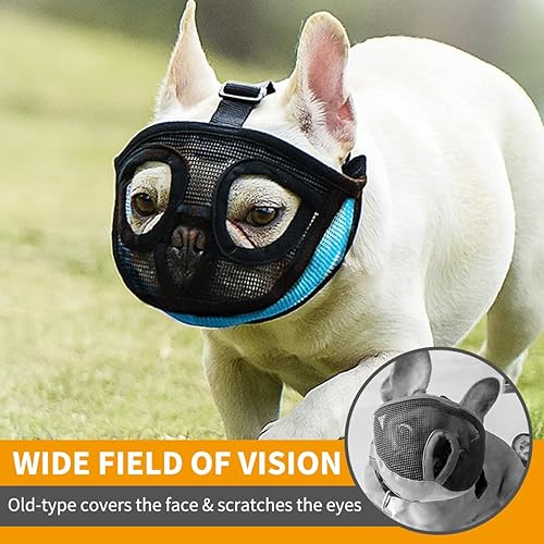 Miniatura 3 de Bozal corto para perro, bozal de malla transpirable para bulldog francés, Shih Tzu y pug, bozal de bulldog para morder, masticar y lamer