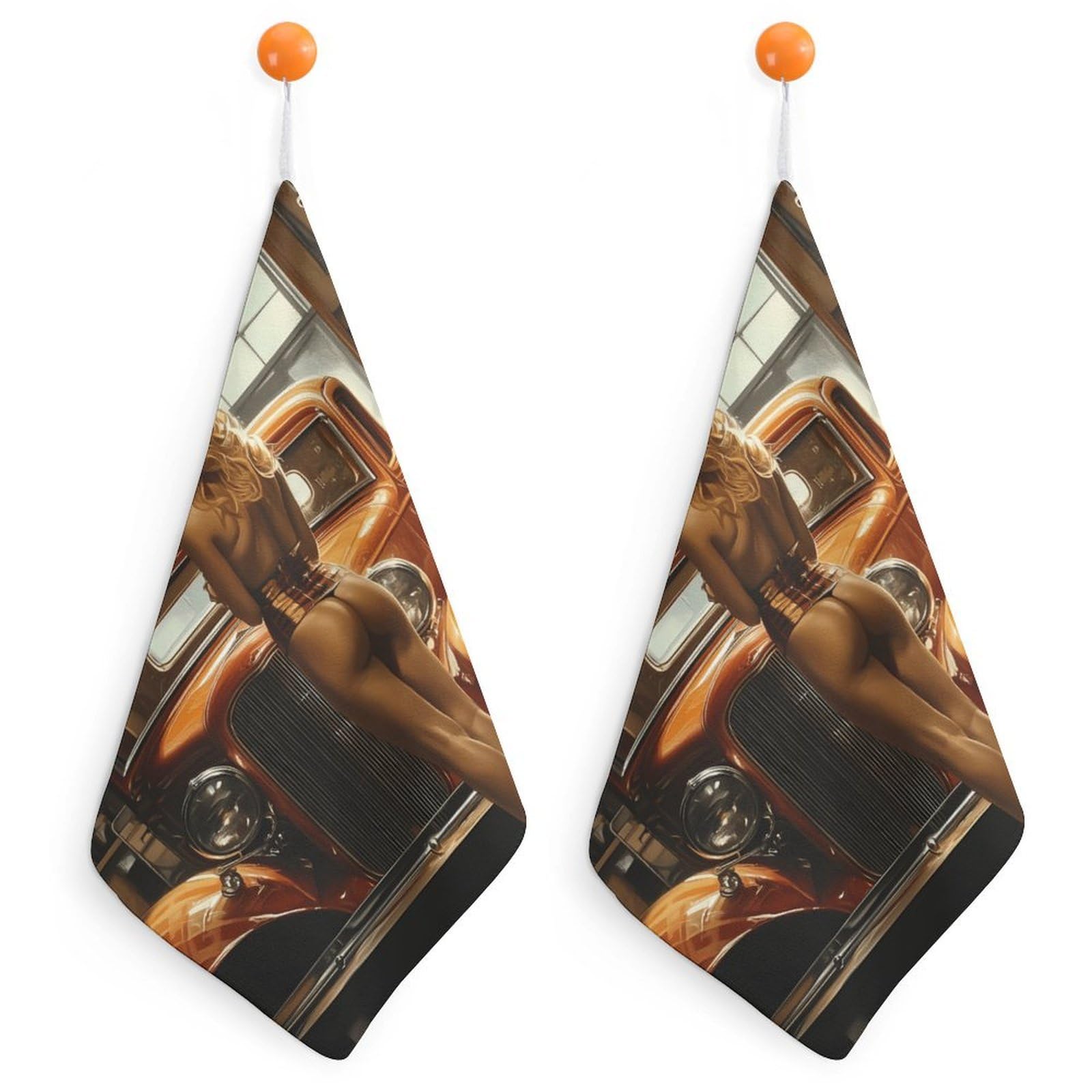 TXFBTRFSA Pinup Women Sexy Hot Rod Car Garage Man Cave Hand Towels with Hanging Loop Kitchen Towel Handkerchiefs Cleaning Cloths
