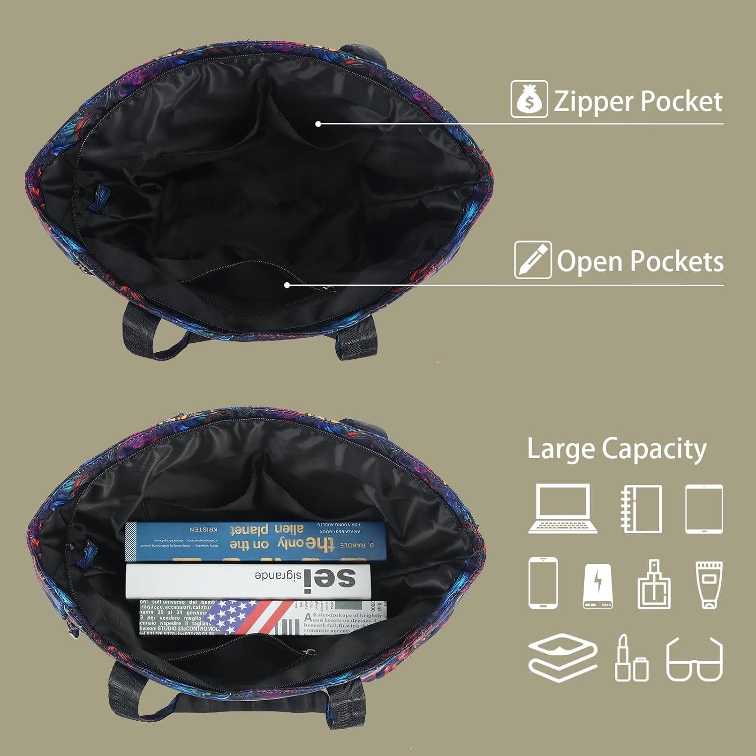 CLOUDMUSIC Shoulder Tote Bag For Nurses Teachers Work Gym Travel Beach Women With Large Capacity Waterproof