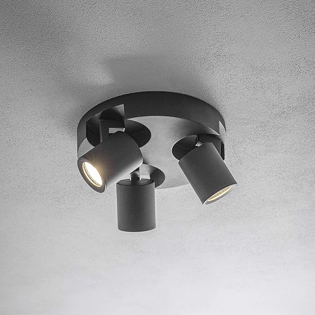 CGC Modern Round Ceiling Wall LED Spotlights Adjustable Light Surface Mount (Black, Triple)