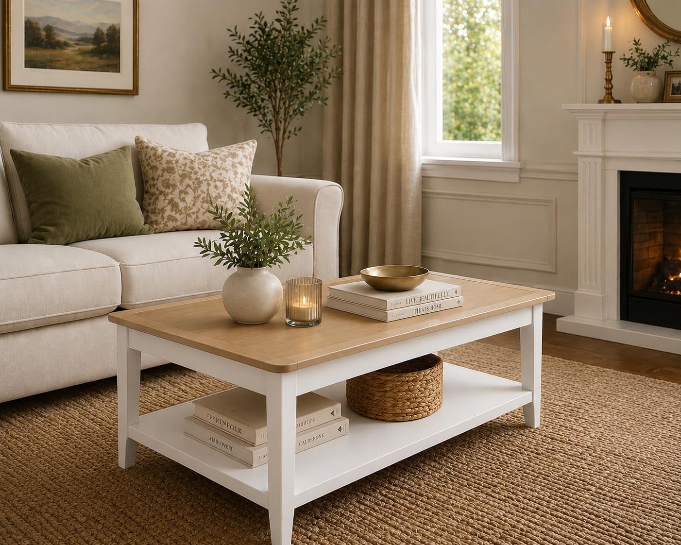 Home Furniture Group Ltd Langford Coffee Table with Shelf – White Painted Living Room Table – 90cm Rectangular Coffee Table – Oak, White or Grey Painted Finish – Requires Assembly