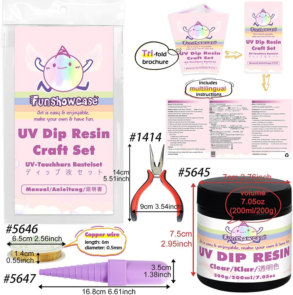 FUNSHOWCASE UV Dip Resin Crystal Clear 200ml Kits for Wire Flowers DIY Jewelry Art