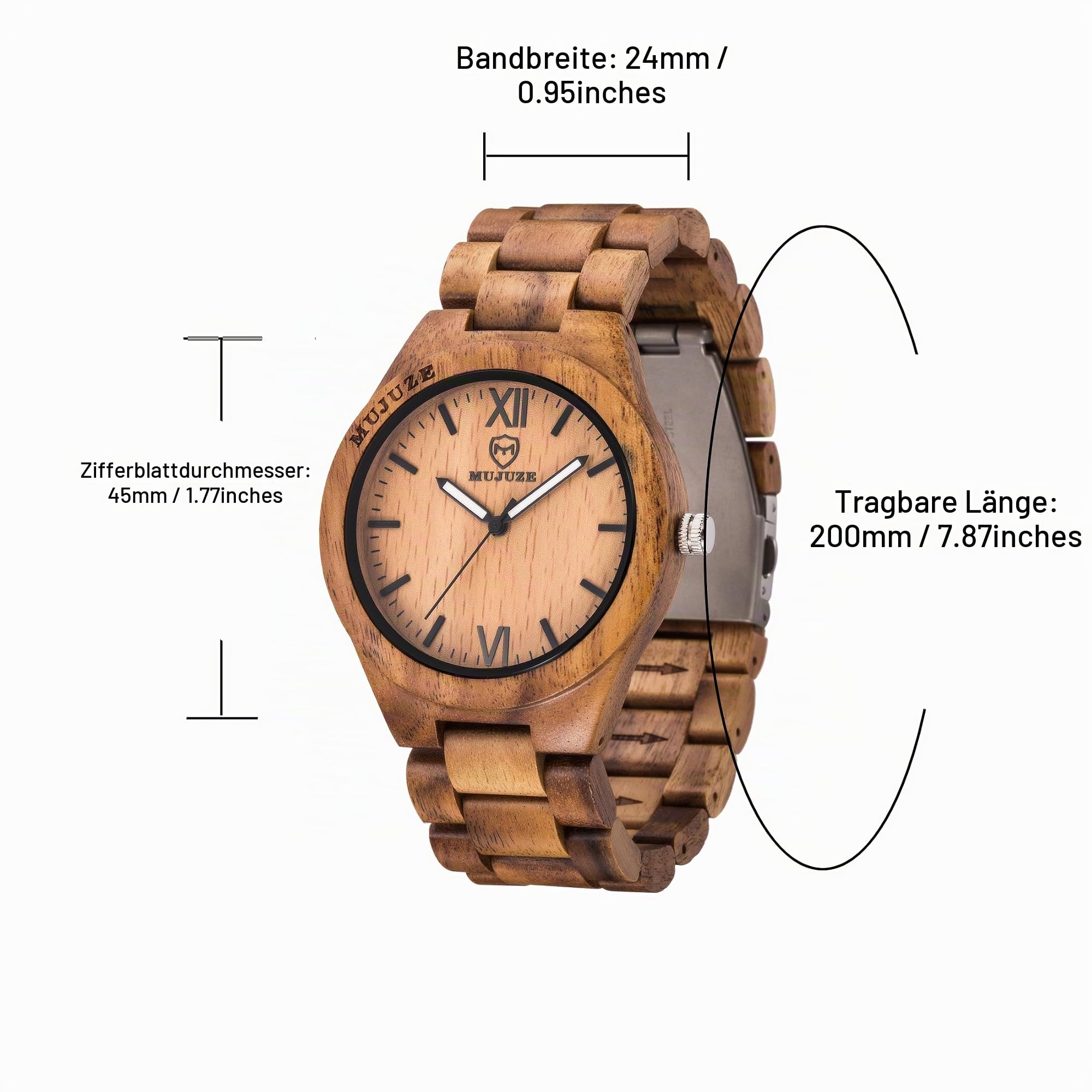 MUJUZE Holz Armbanduhr Herren Damen Holzuhr Analoge Quarz holzarmbanduhren mit Sandelholz Band und Leuchtendem Zeiger Herrenuhr Holzuhren