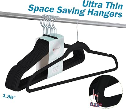 Voilamart Velvet Hangers 60 Pack - Extra Strong Heavy Duty Non Slip Suit Hangers, Ultra Thin Space Saving Clothes Hanger (Black)