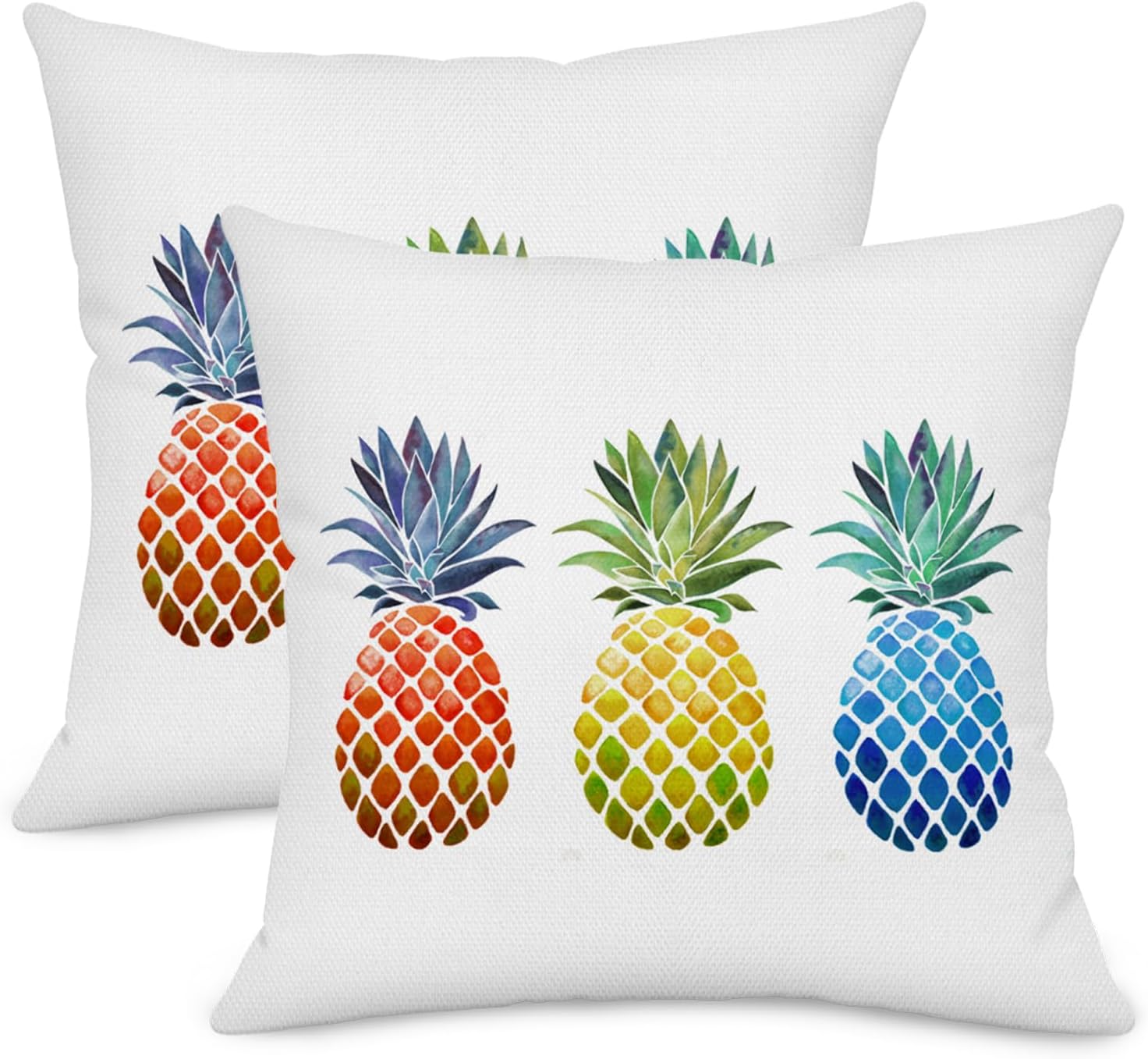 Pineapple Decorative Throw Pillow Covers, Set of 2 Watercolor Tropical Summer Fruit 18x18 Inch Outdoor Pillow Cases for Home Decor Sofa Bedroom