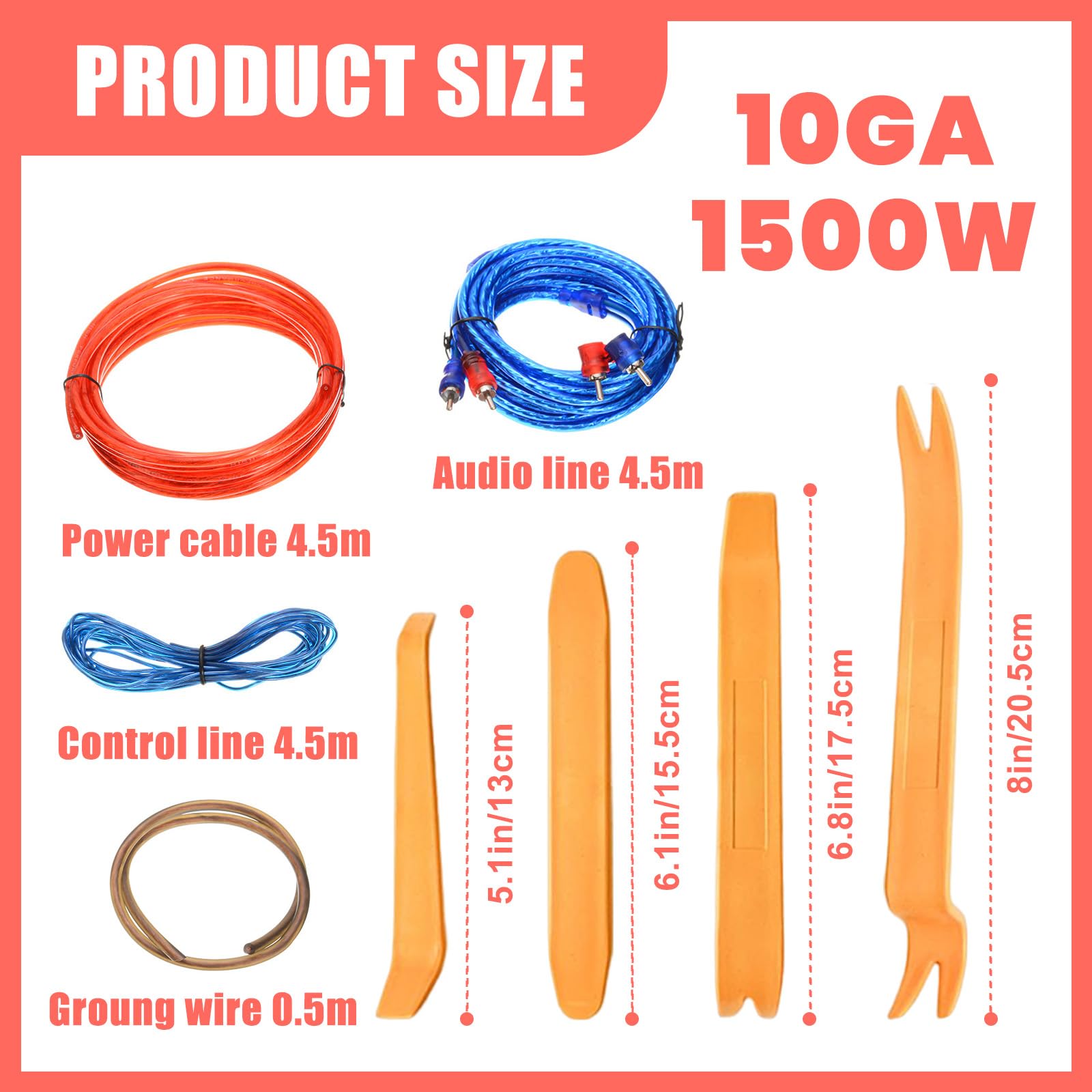 Subwoofer Kabel Set, Car Hifi Kabel Set, Verstärker Kabelsatz, Verstärker Endstufe Kabel, Auto Verstärker Anschluss Set, Verstärker Kabelsatz Anschluss Set, Rot, 1500w