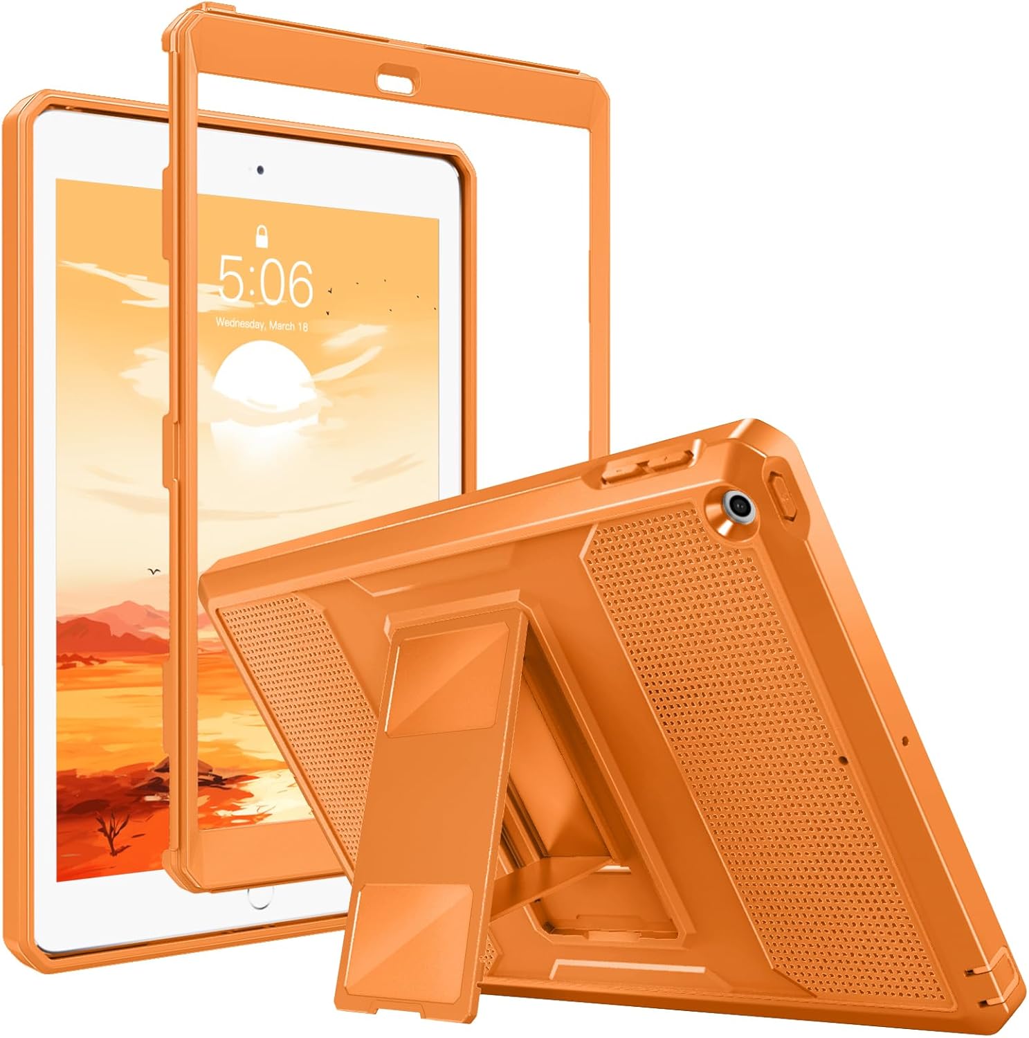 MoKo Case Fit 2018/2017 iPad 9.7 6th/5th Generation - [Heavy Duty] Shockproof Full Body Rugged Hybrid Cover with Built-in Screen Protector Compatible with Apple iPad 9.7 Inch 2018/2017, Orange