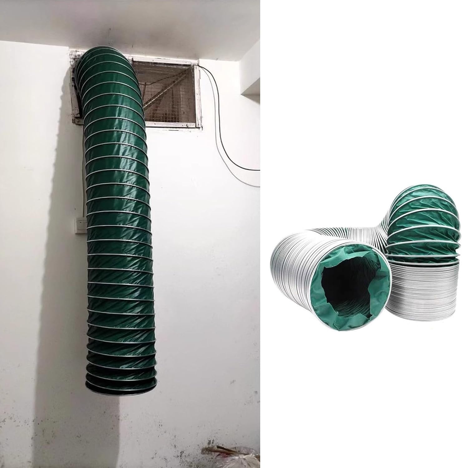 Dryer Vent Hose 3 4 6 8 Inch Flexible Ducting Hose for Tight Space, HVAC Exhaust Vent Duct with Clamps, Dryer Vent Pipe Transition for Ventilation, Heating(1m(3.3ft),Dia- 150mm(6in))