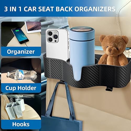 Miniatura 3 de OUSHASAA Organizador de reposacabezas de asiento trasero 3 en 1 con portavasos de asiento trasero de 3.7 pulgadas para automóvil, organizador de