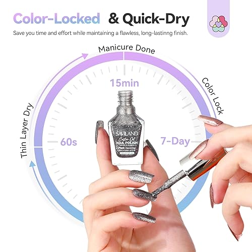 Miniatura 3 de SAVILAND Color Artistry - Juego de esmaltes de uñas con brillantina 6 unidades de tonos holográficos de diamantes brillantes, esmalte de uñas sin