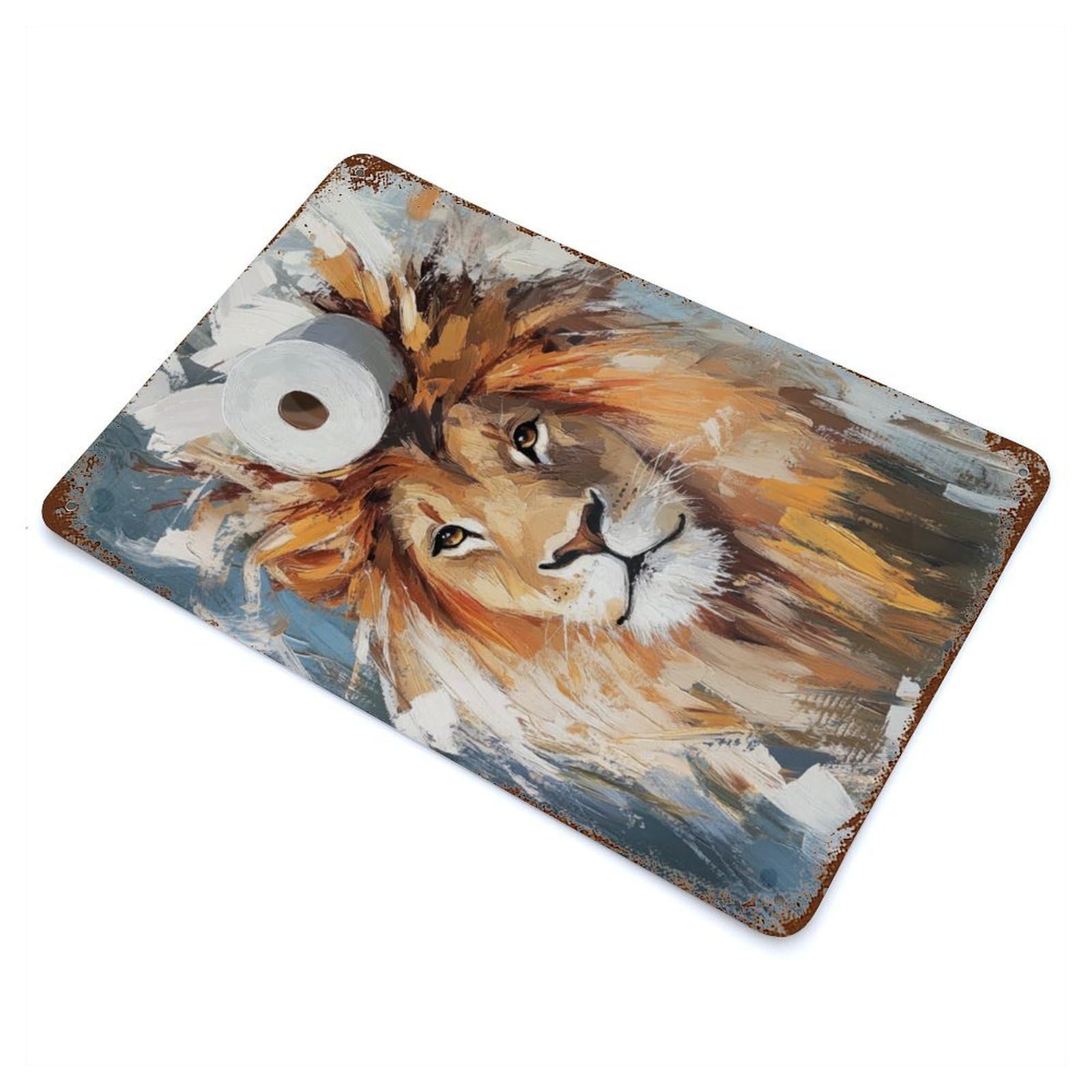 Retro Metal Sign with Lion with Toilet Paper Crown Design 11.8"x7.9", for Shed, Workshop And Garage Wall Decor, Industrial Home Decor