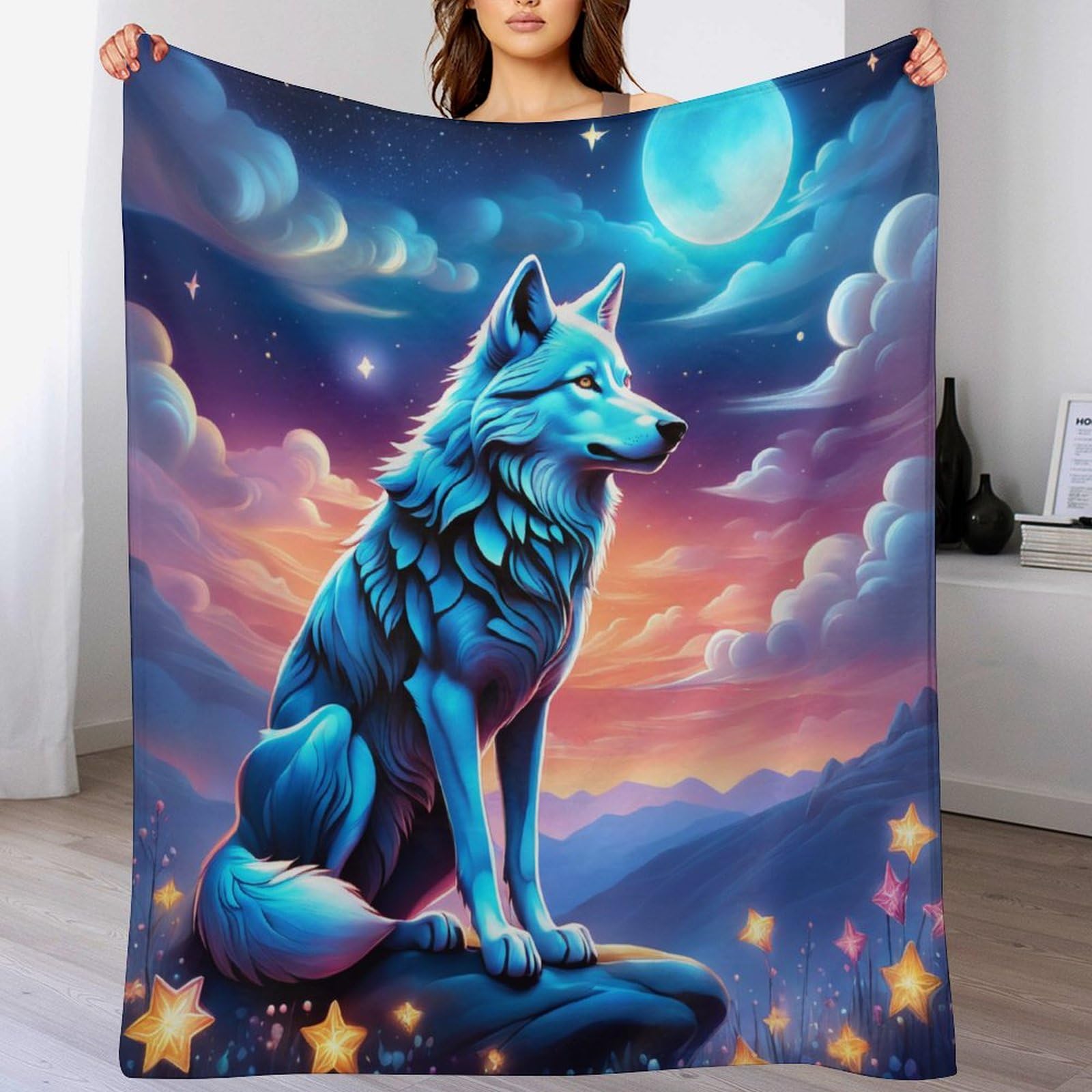 Plaid loup en flanelle 180x200cm pour un canapé chaleureux