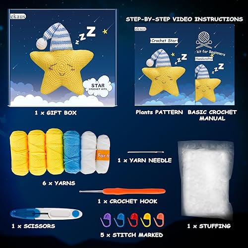 Miniatura 2 de ekaus Kit de ganchillo para principiantes, kit de ganchillo con tutoriales en video paso a paso, suministros de tejido de ganchillo para adultos y