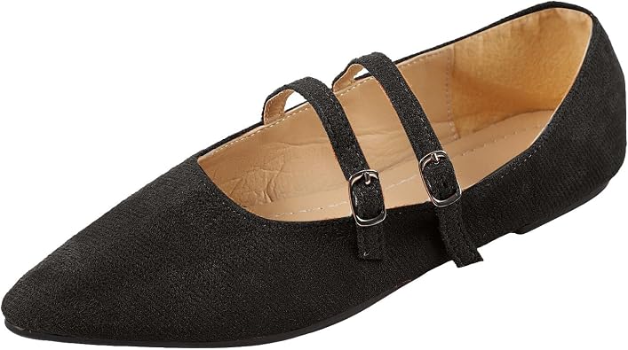 Mary Jane Flat Shoes Pointed Toe Ballet Flats Work Shoes Women Dressy Slip-on Loafers Comfortable Classic Strap Flats for Office