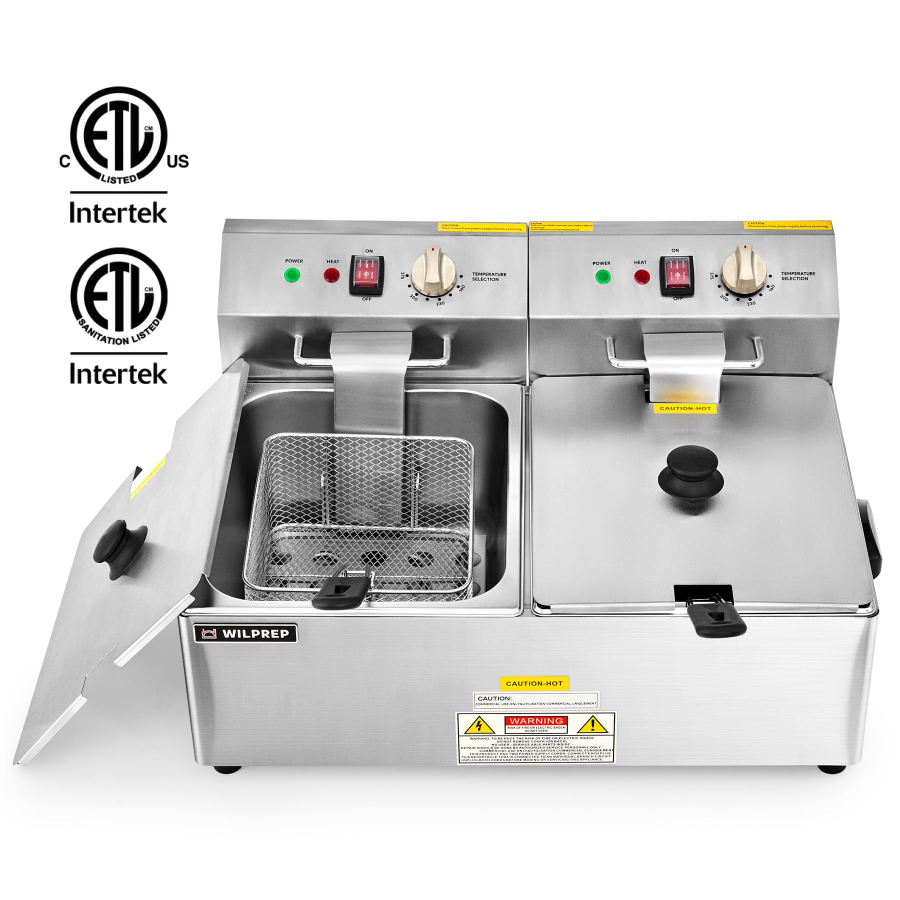 WILPREP 1600W Electric Deep Fryer, 20 lb. Commercial Deep Fryer with Dual Oil Tanks Baskets & Adjustable Temperature, Stainless Steel Electric Countertop Fryer with ETL & ETL Sanitation Certification