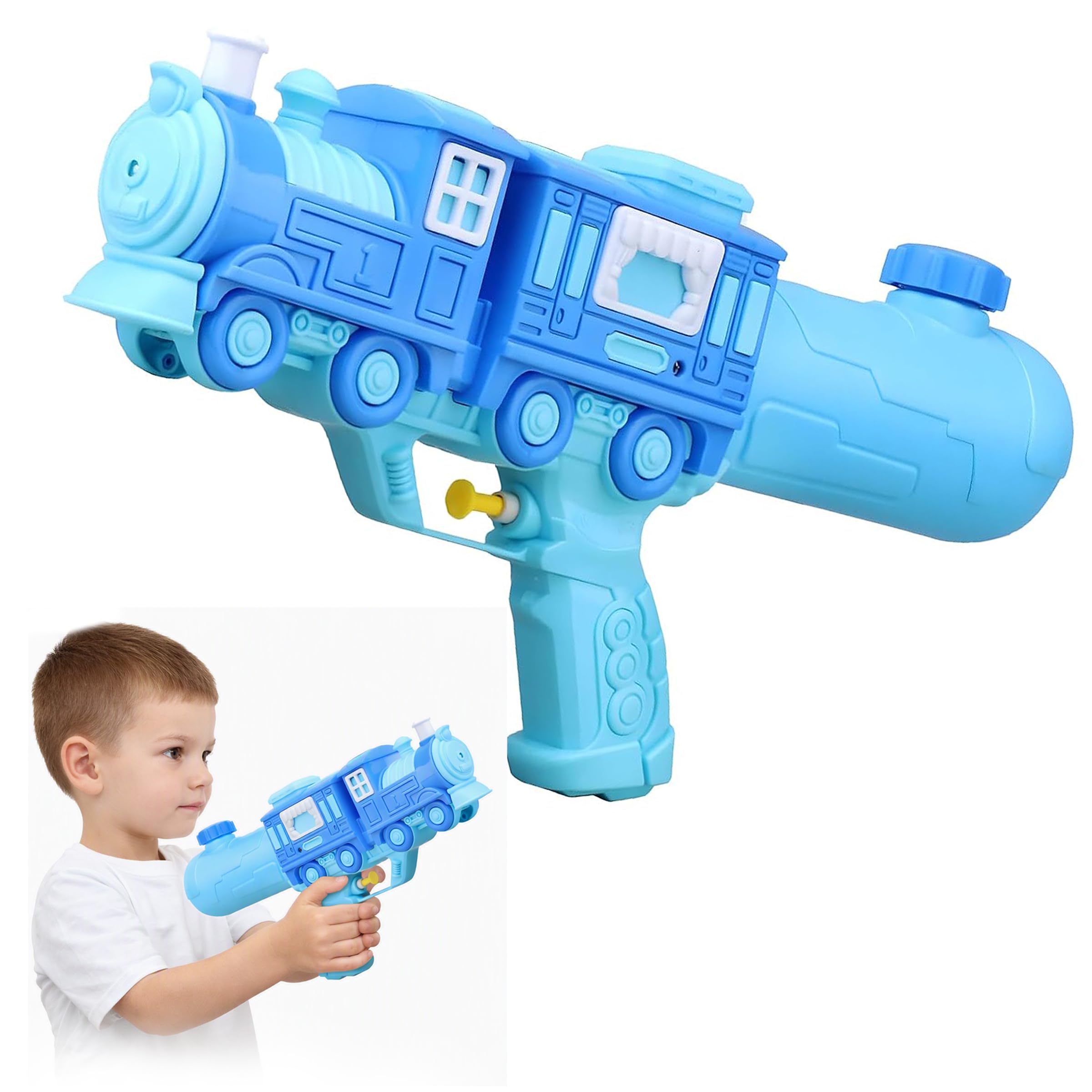 Toyshine Train Model Handheld High Pressure Water Blaster Gun Holi Toys Summer Toy for Girls Boys Kids, 400 ML Tank - Blue