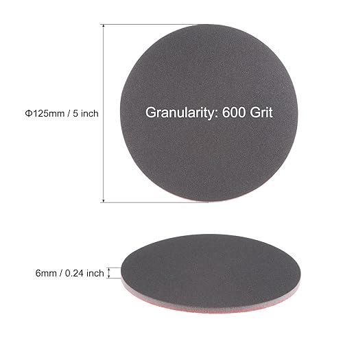 Miniatura 2 de uxcell Esponja de lijado de grano 600 de 5 pulgadas, con gancho y bucle, disco de lijado húmedoseco para paneles de yeso de madera, metal, 20 uds