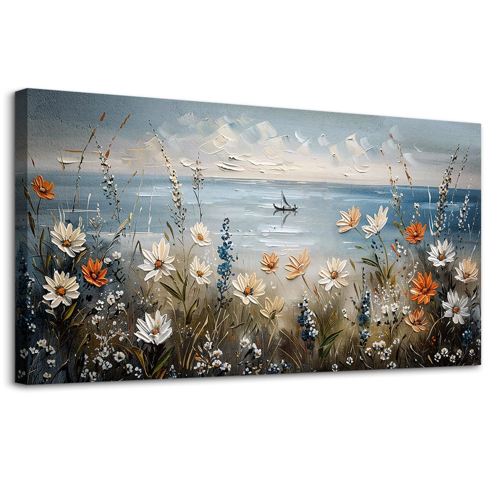 MHARTK66 Canvas Wall Art For Living Room Wall Decor For Bedroom Office Decoration Blue Ocean Paintings Flowers Landscape Wall Pictures Artwork Modern Aesthetic Room Home Decor Ready To Hang Posters